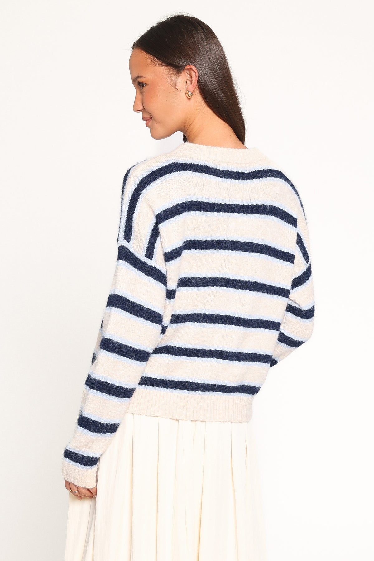 Renae Knit Sweater in White Blue Stripe – view 4 of 6