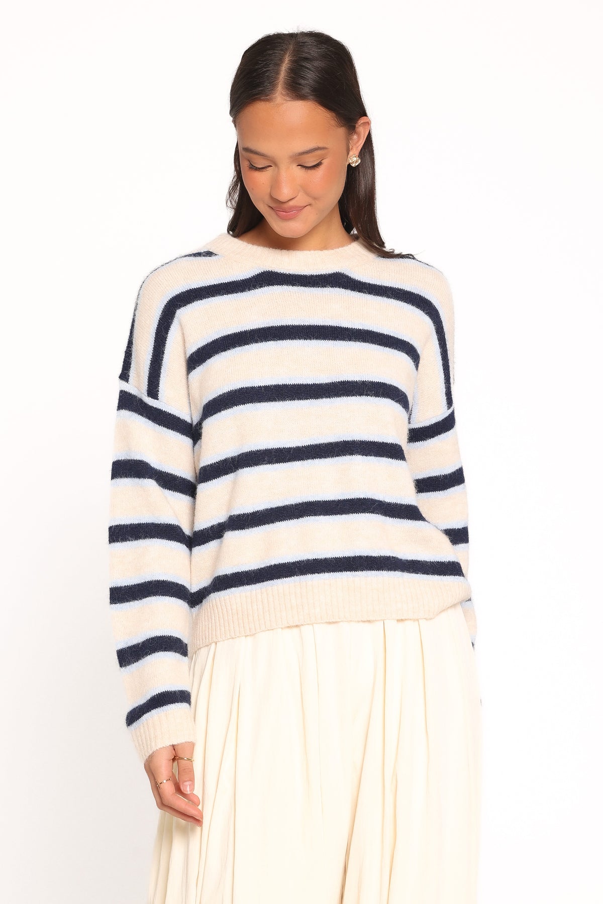 Renae Knit Sweater in White Blue Stripe – view 1 of 6