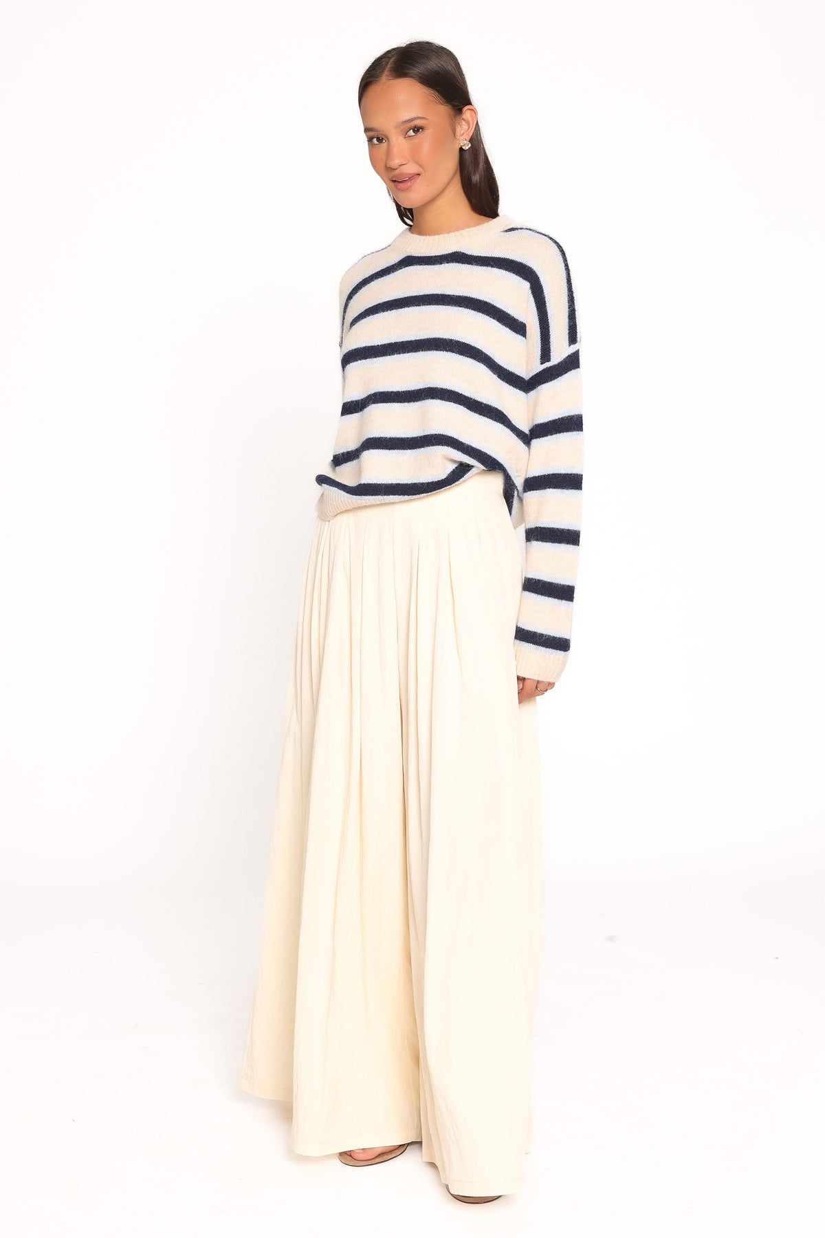 Renae Knit Sweater in White Blue Stripe – view 5 of 6