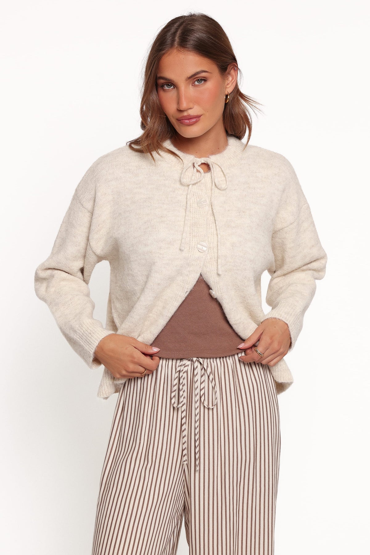 Rita Tie Cardigan in Beige Marle – view 6 of 8