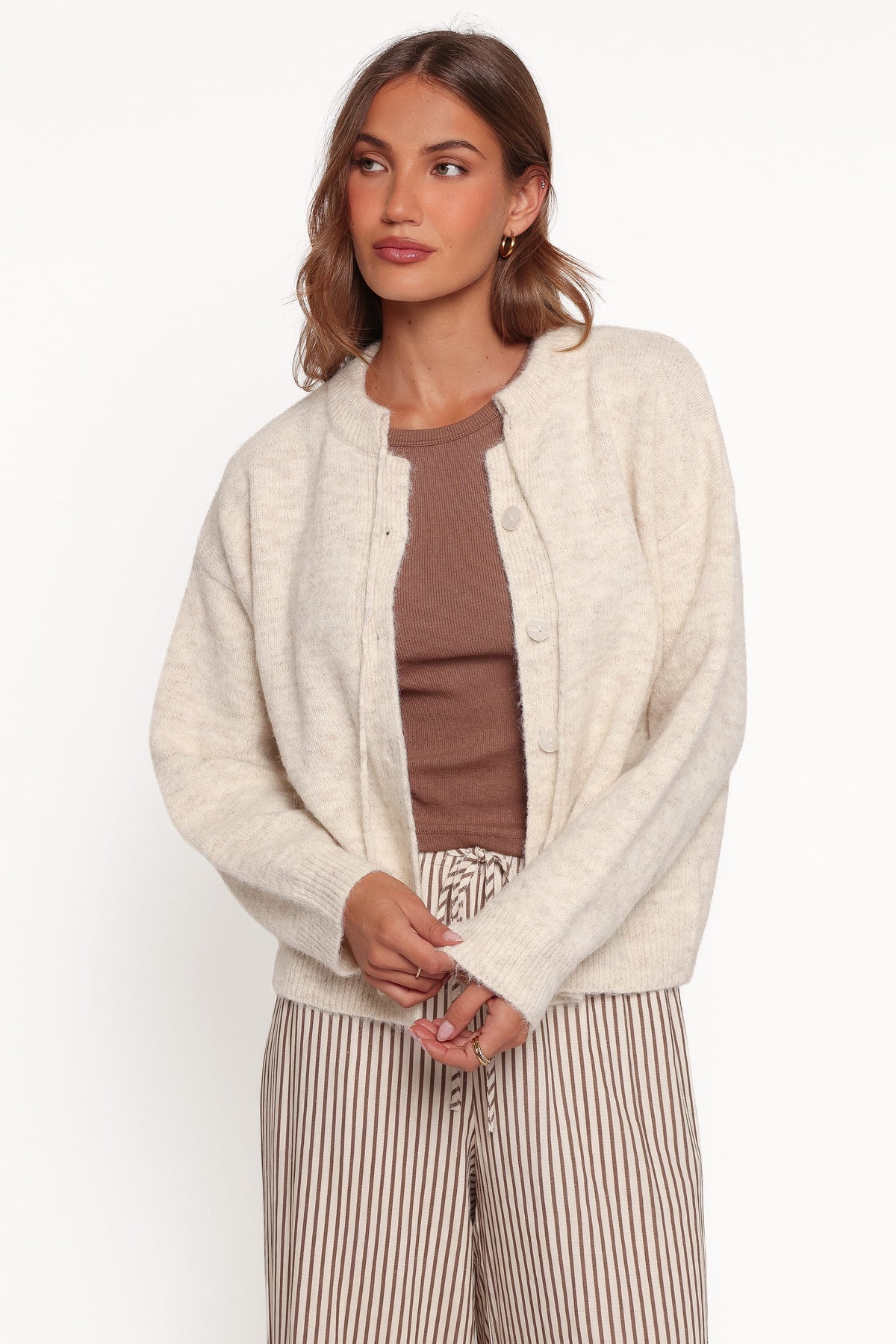 Rita Tie Cardigan in Beige Marle – view 1 of 8