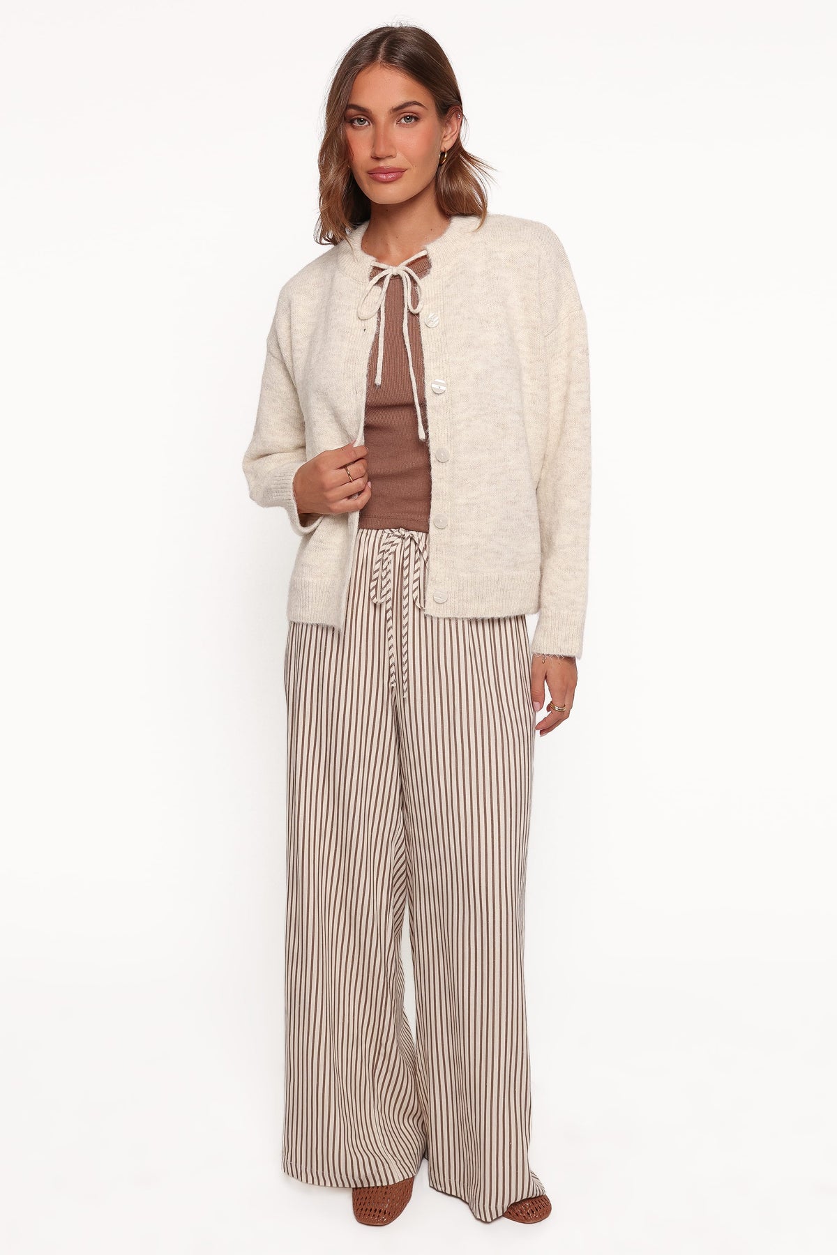 Rita Tie Cardigan in Beige Marle – view 7 of 8