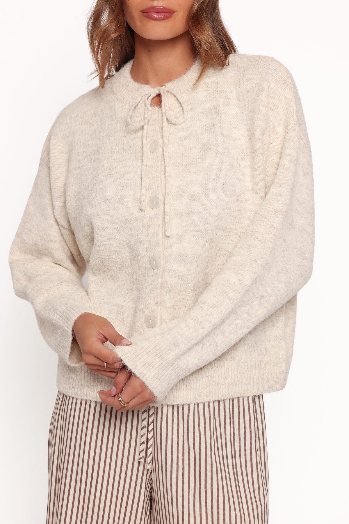 Rita Tie Cardigan in Beige Marle – view 2 of 8