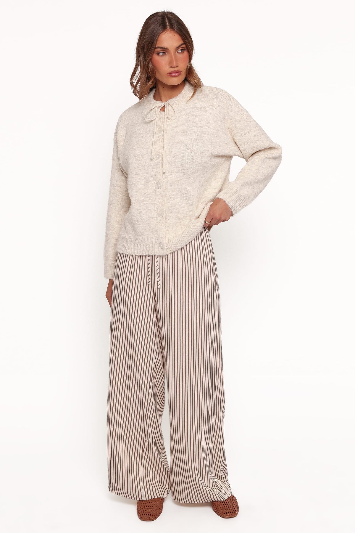 Rita Tie Cardigan in Beige Marle – view 5 of 8