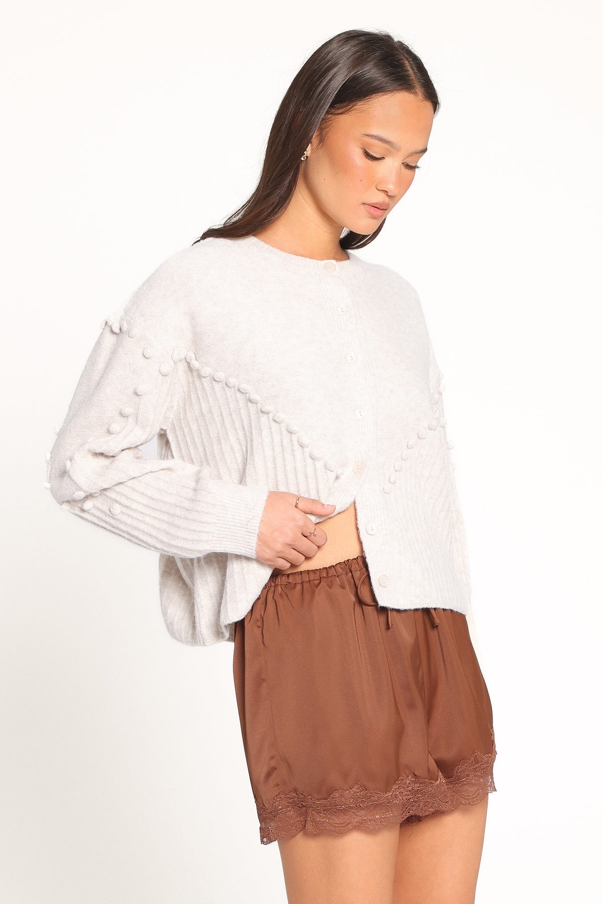 Tiziana Bobble Cardigan in Oatmeal – view 10 of 14