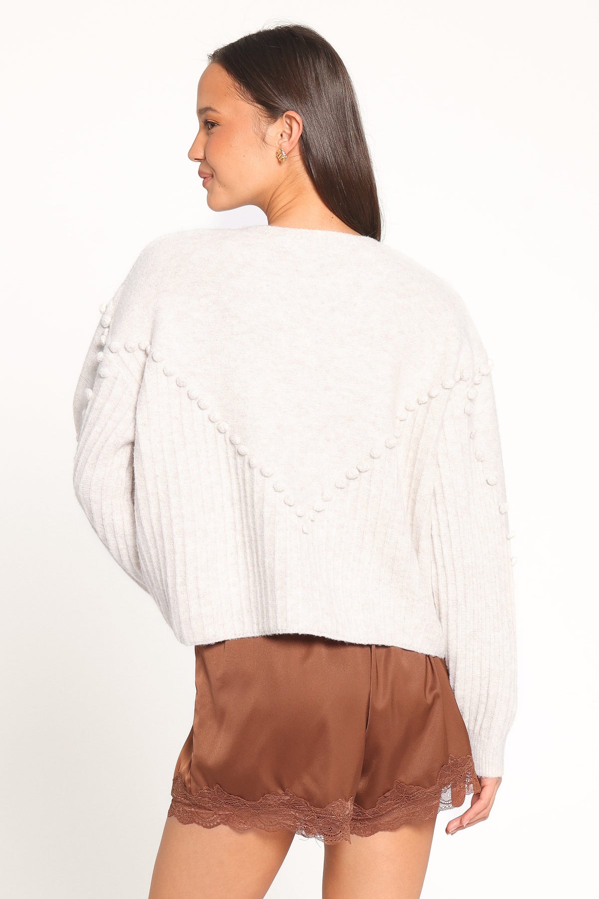 Tiziana Bobble Cardigan in Oatmeal – view 4 of 14