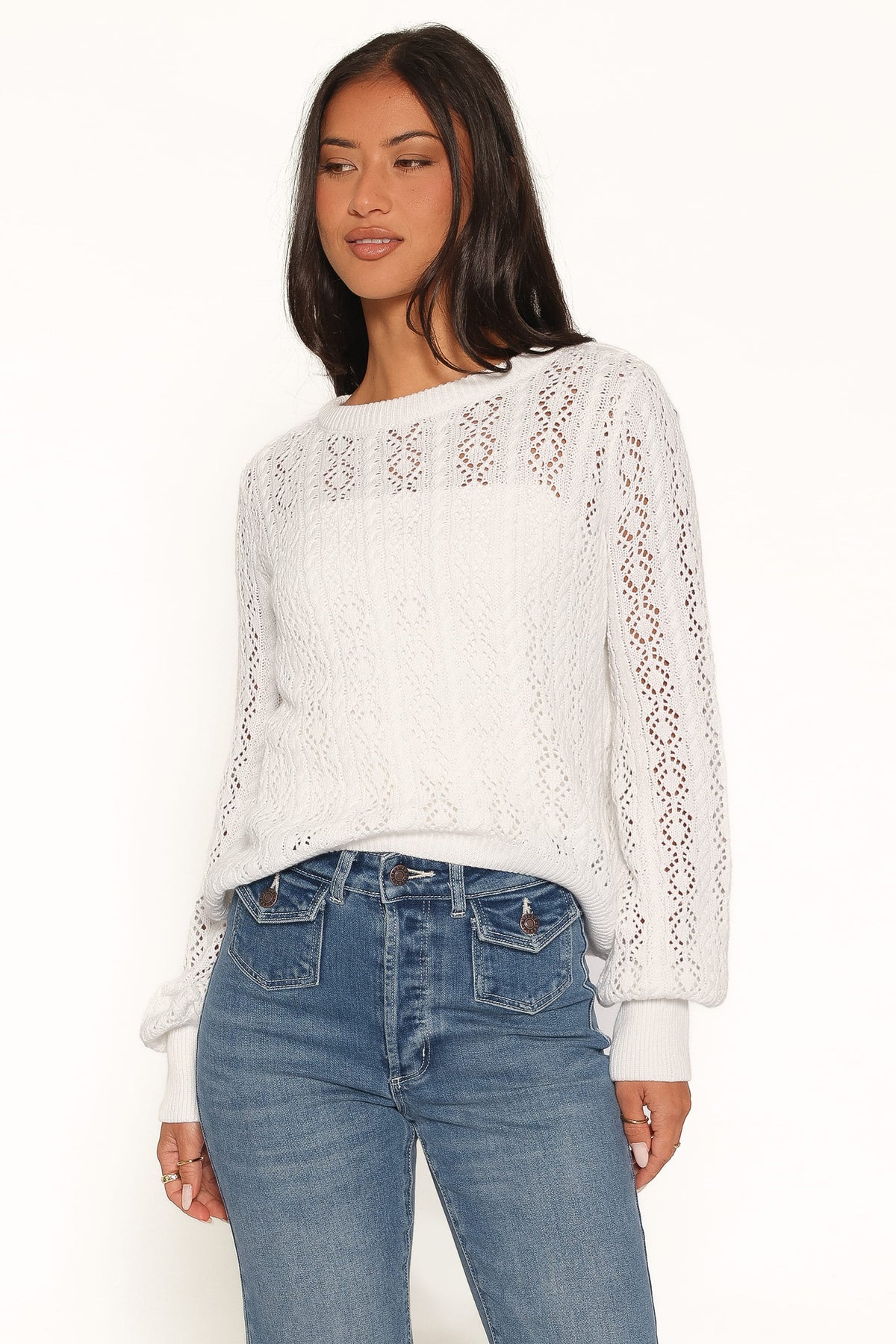Tyler Pointelle Sweater in White – view 1 of 6