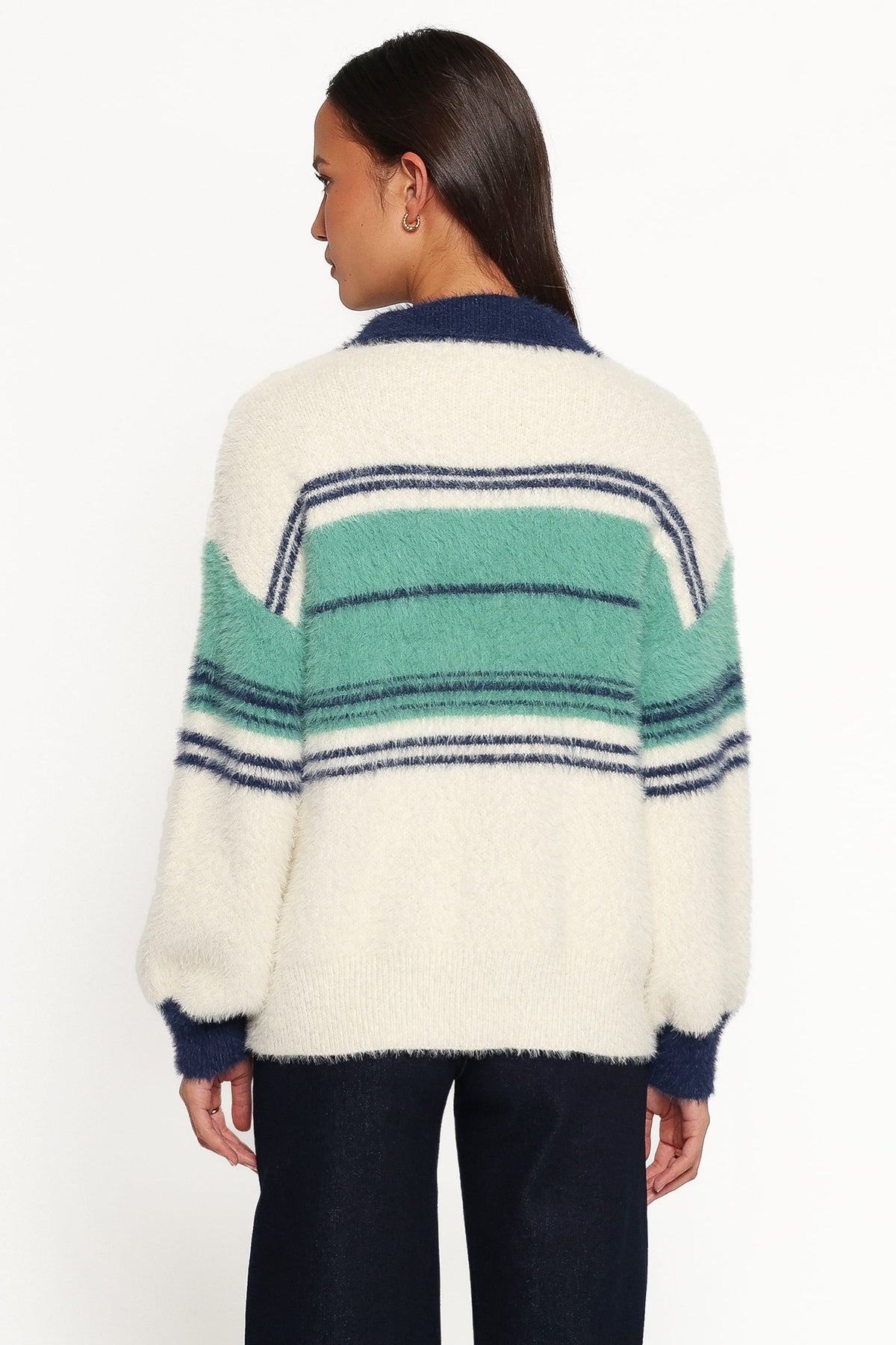 Vickie 1/4 Zip Sweater in Cream Green Stripe – view 4 of 6