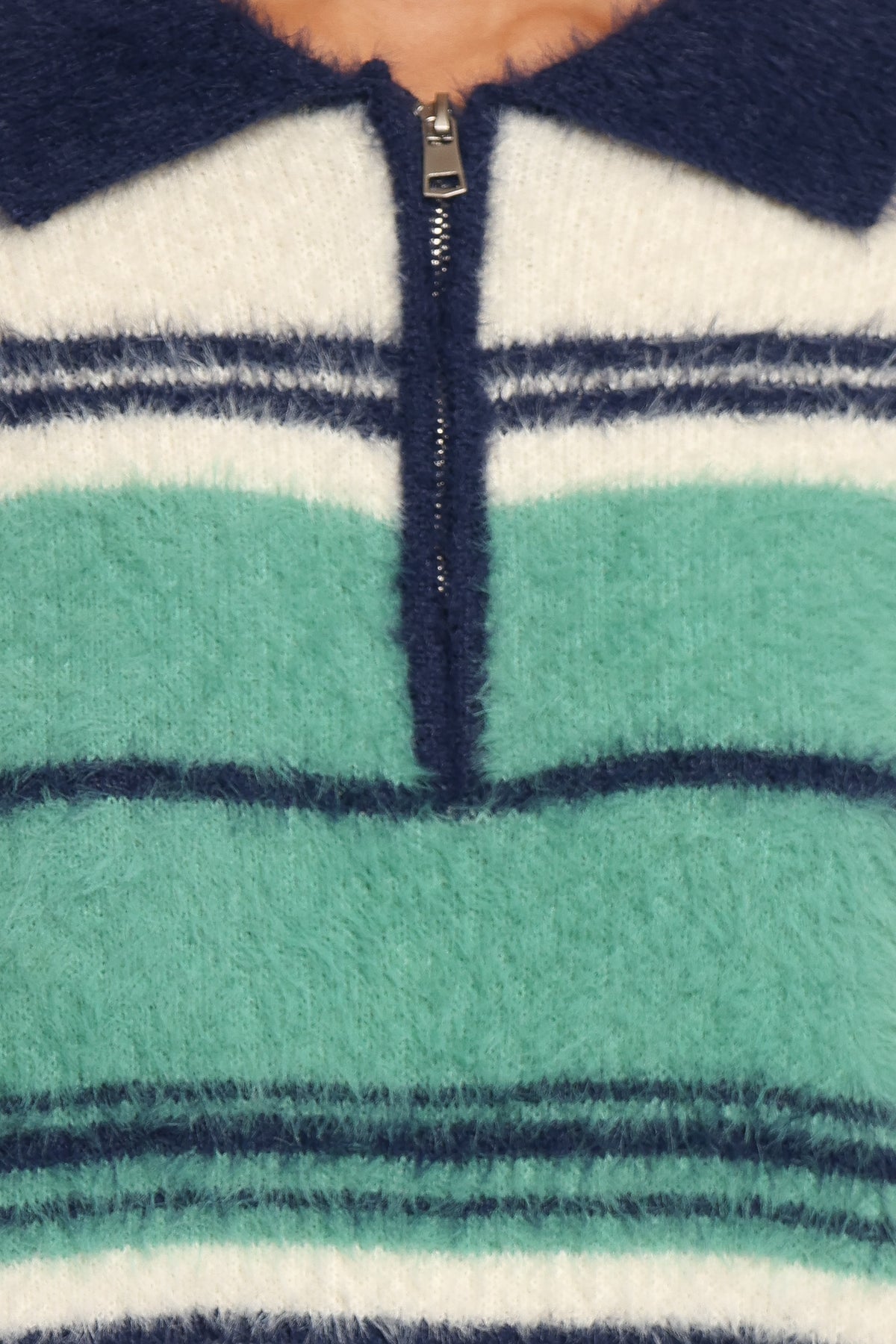 Vickie 1/4 Zip Sweater in Cream Green Stripe – view 6 of 6