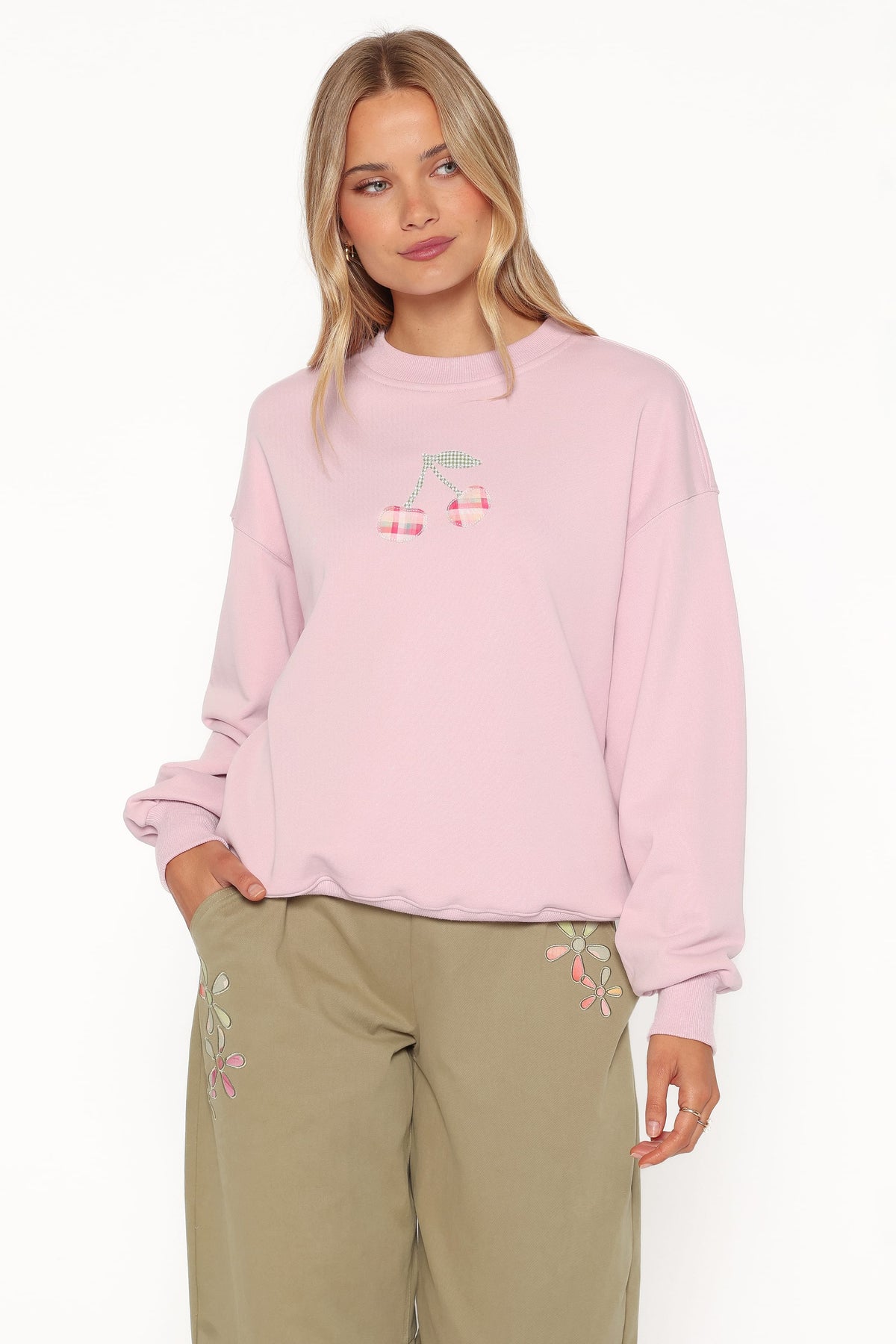 Cayley Patchwork Sweatshirt in Pink Cherry – view 2 of 7
