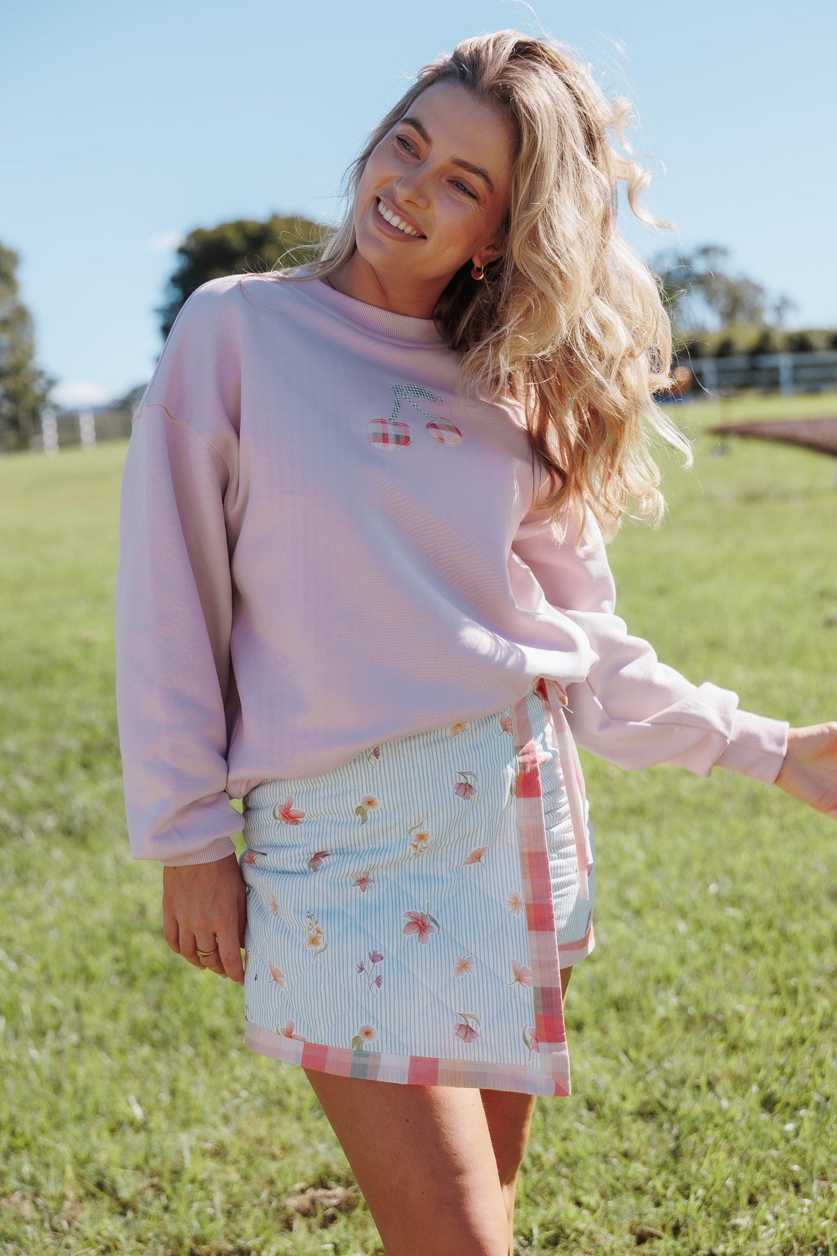 Cayley Patchwork Sweatshirt in Pink Cherry – view 1 of 7