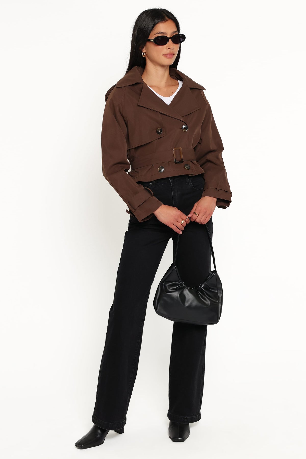 Charlie Cropped Trench Coat in Dark Brown – view 5 of 7