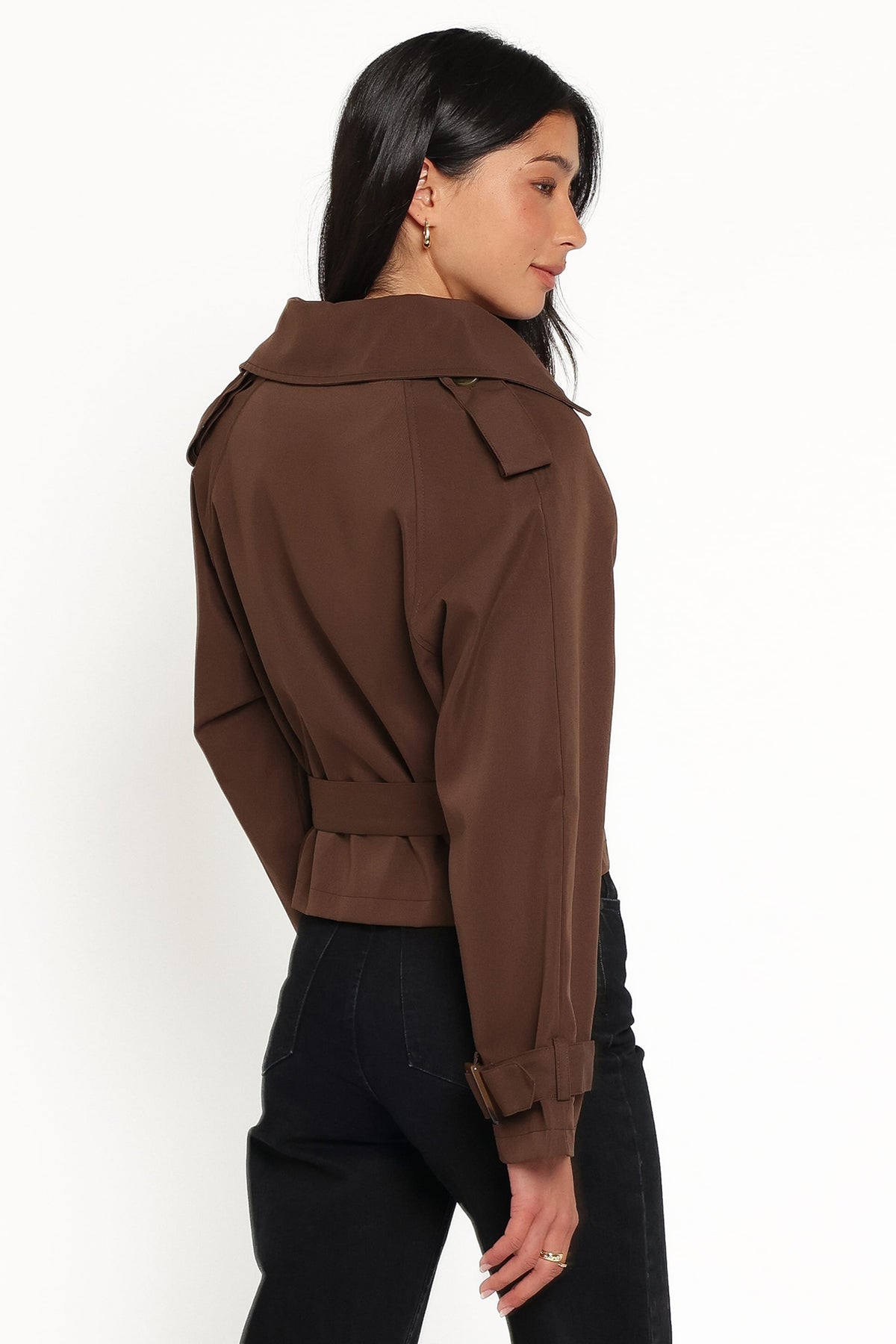 Charlie Cropped Trench Coat in Dark Brown – view 4 of 7