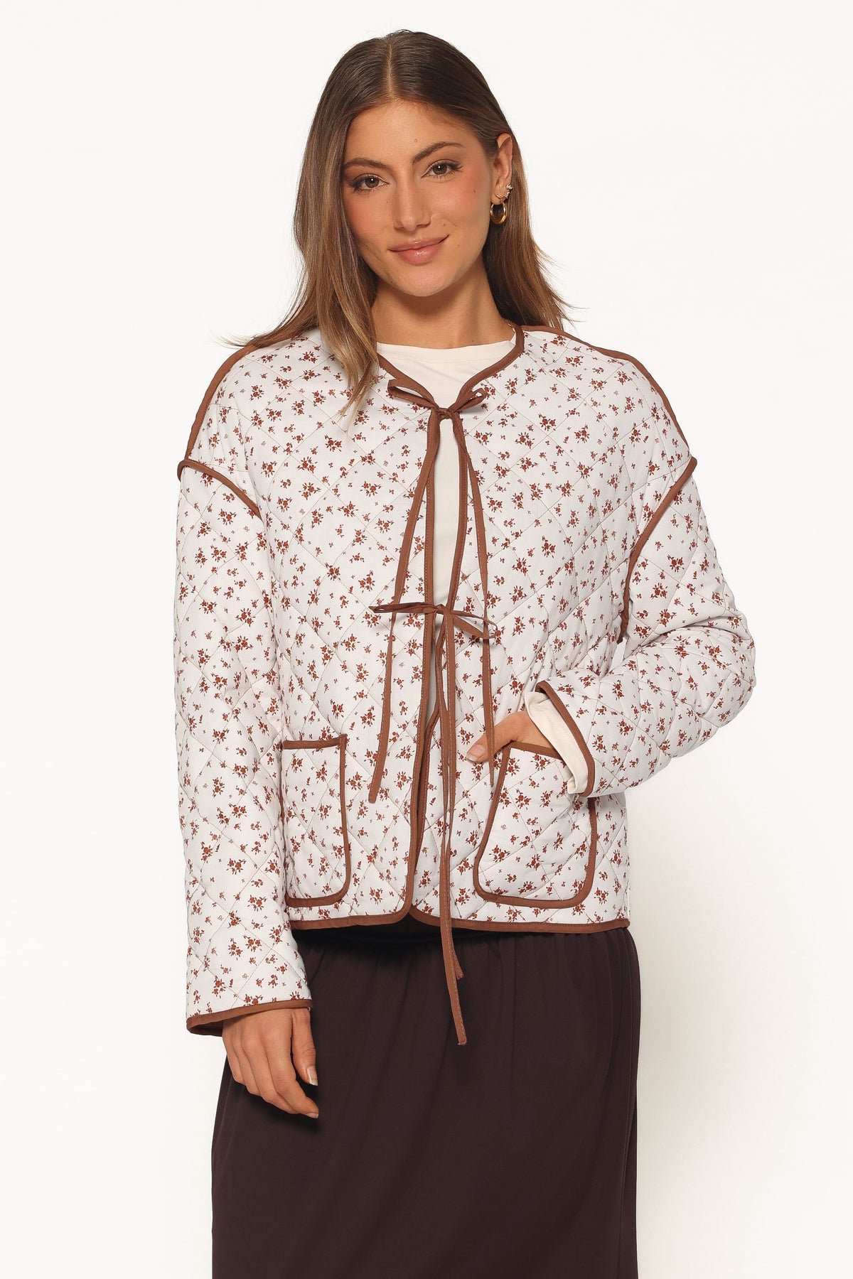Cindie Quilted Jacket in Brown Ditsy Floral – view 1 of 6