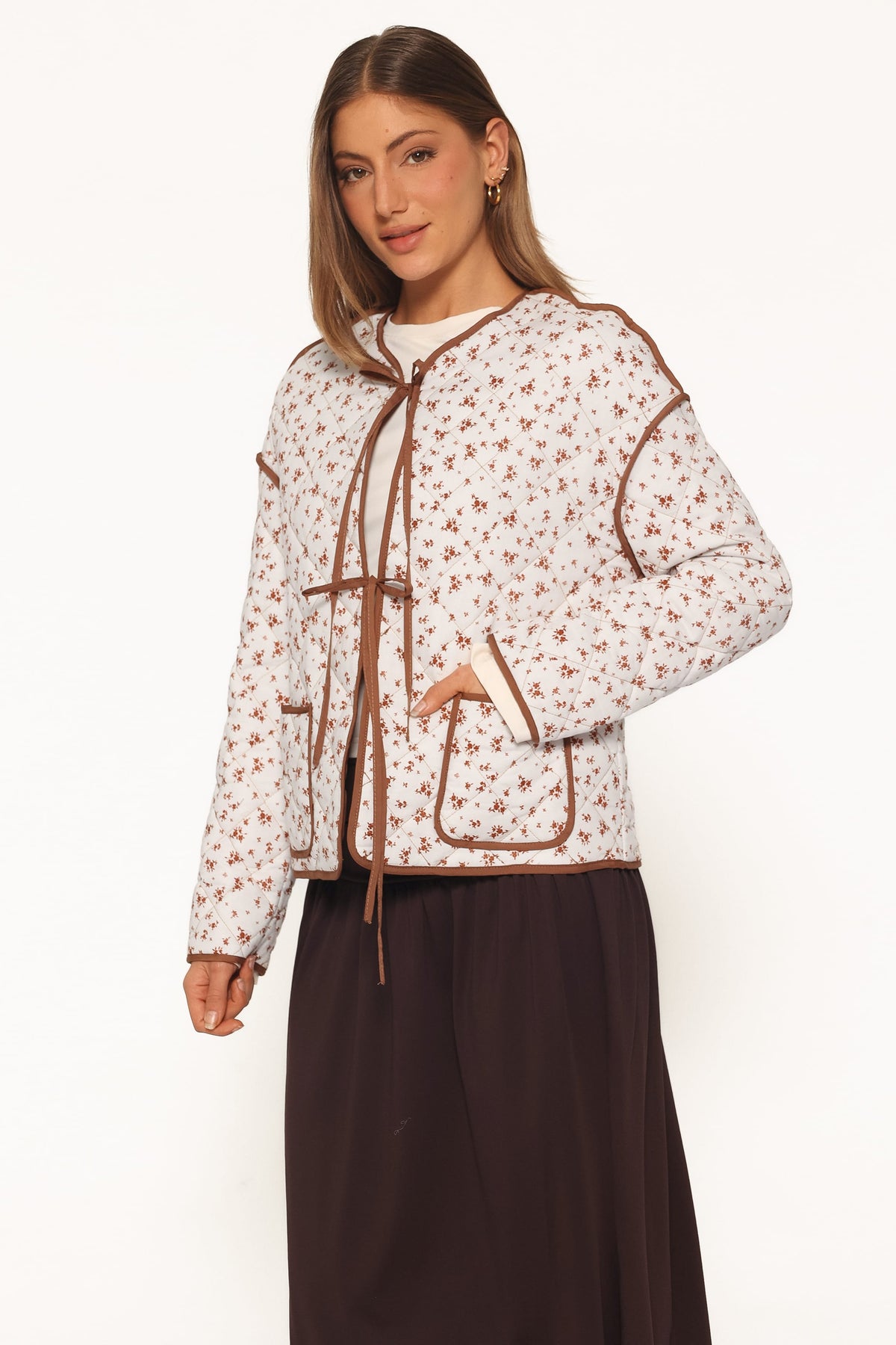 Cindie Quilted Jacket in Brown Ditsy Floral – view 3 of 6