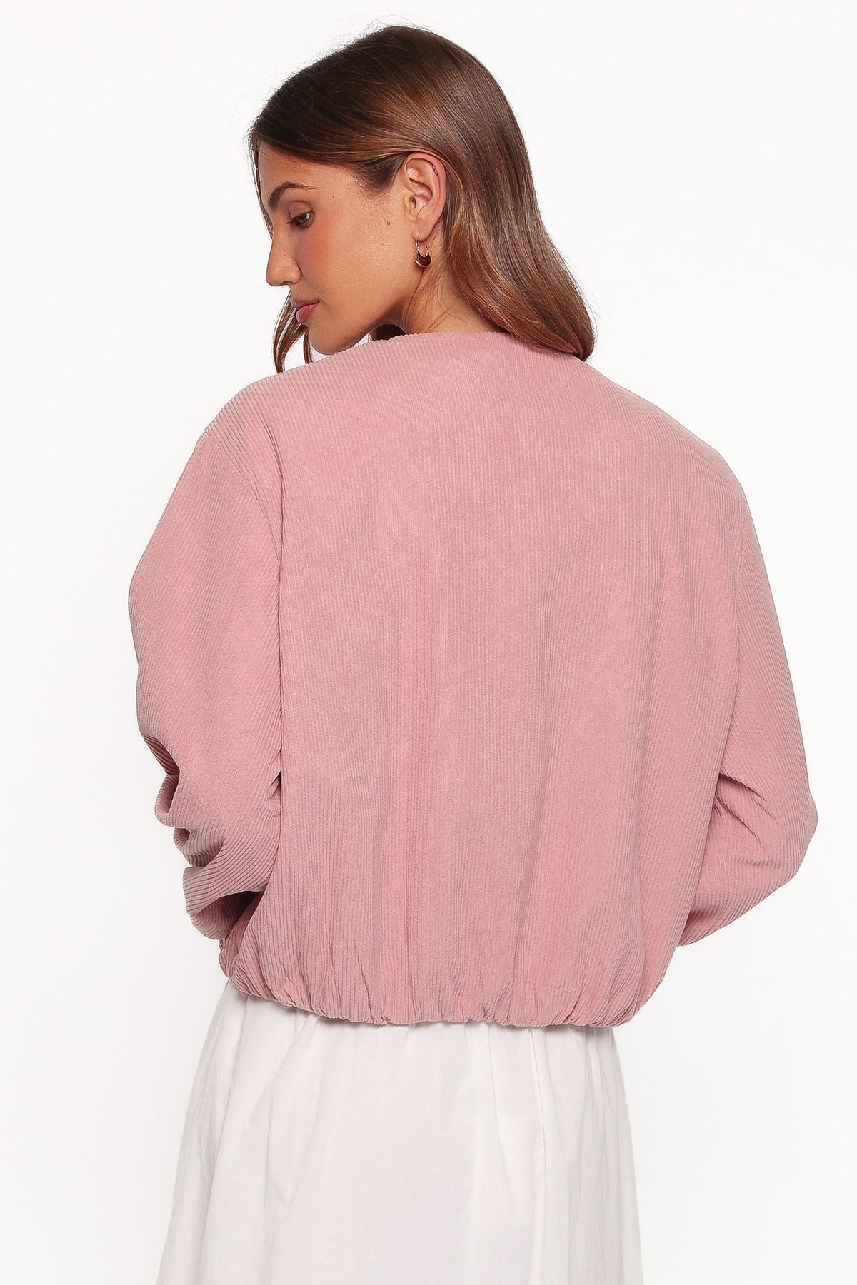 Elisa Cropped Bomber in Dusty Pink Corduroy – view 4 of 8
