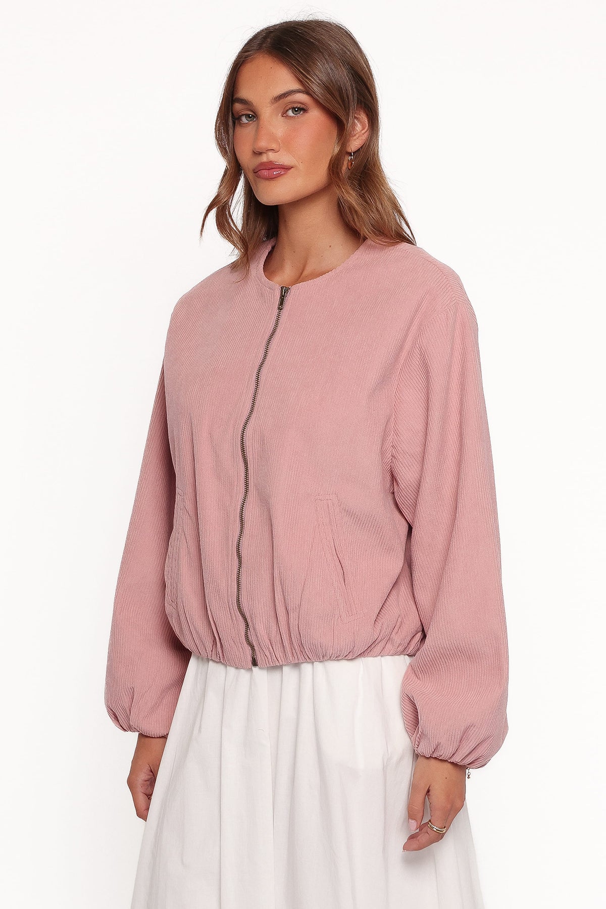 Elisa Cropped Bomber in Dusty Pink Corduroy – view 3 of 8