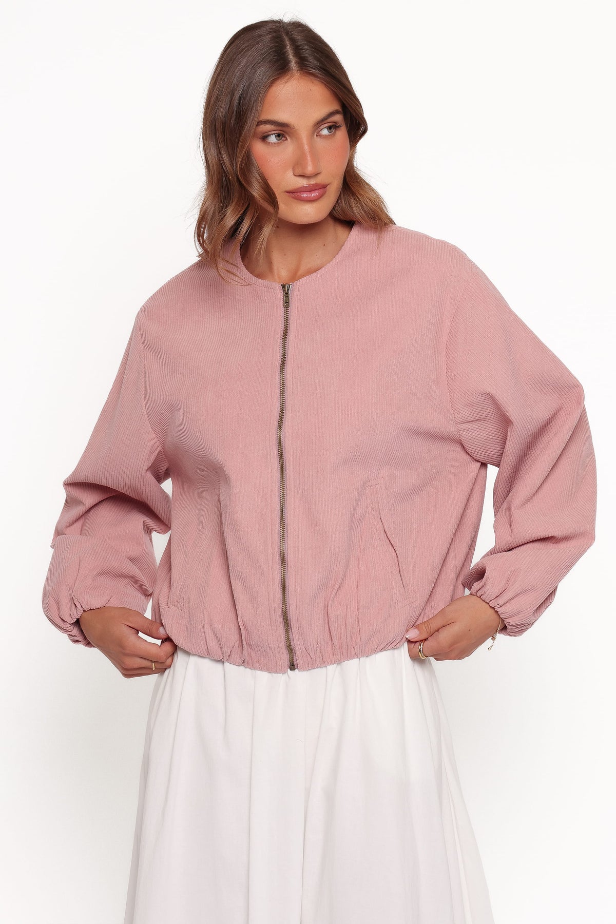 Elisa Cropped Bomber in Dusty Pink Corduroy – view 5 of 8