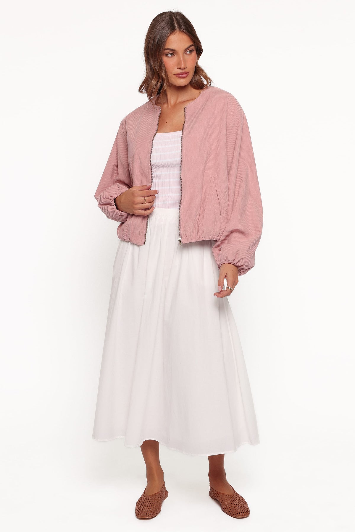 Elisa Cropped Bomber in Dusty Pink Corduroy – view 7 of 8
