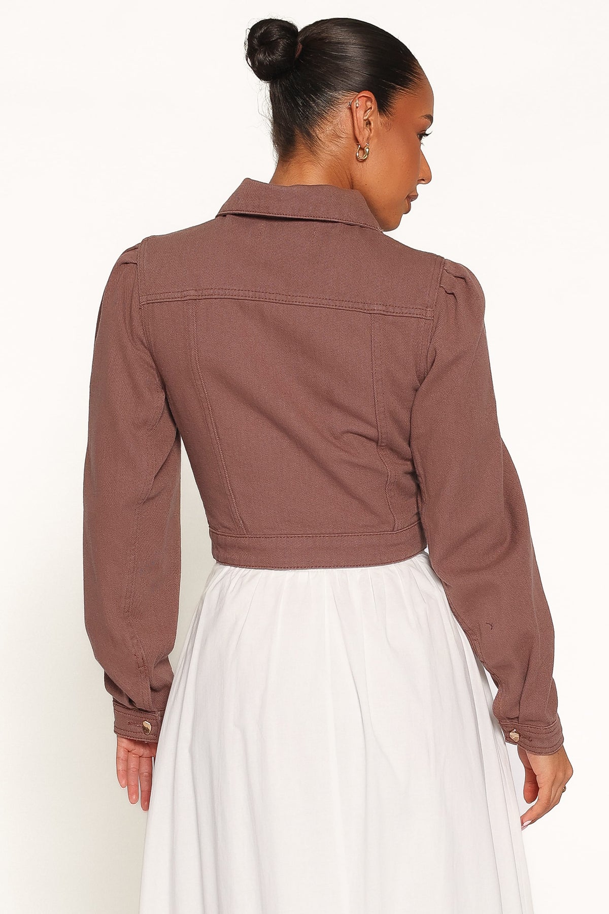 Faven Cropped Denim Jacket in Chocolate Brown – view 4 of 6