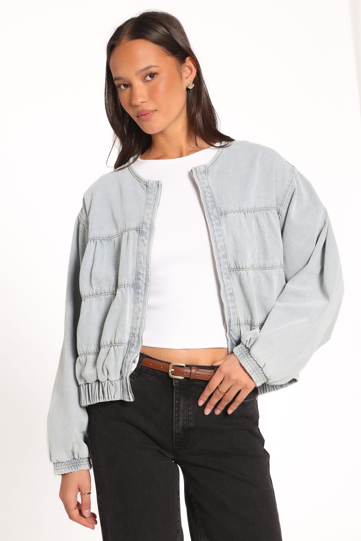 Gretal Denim Bomber Jacket in Light Blue Wash – view 1 of 4