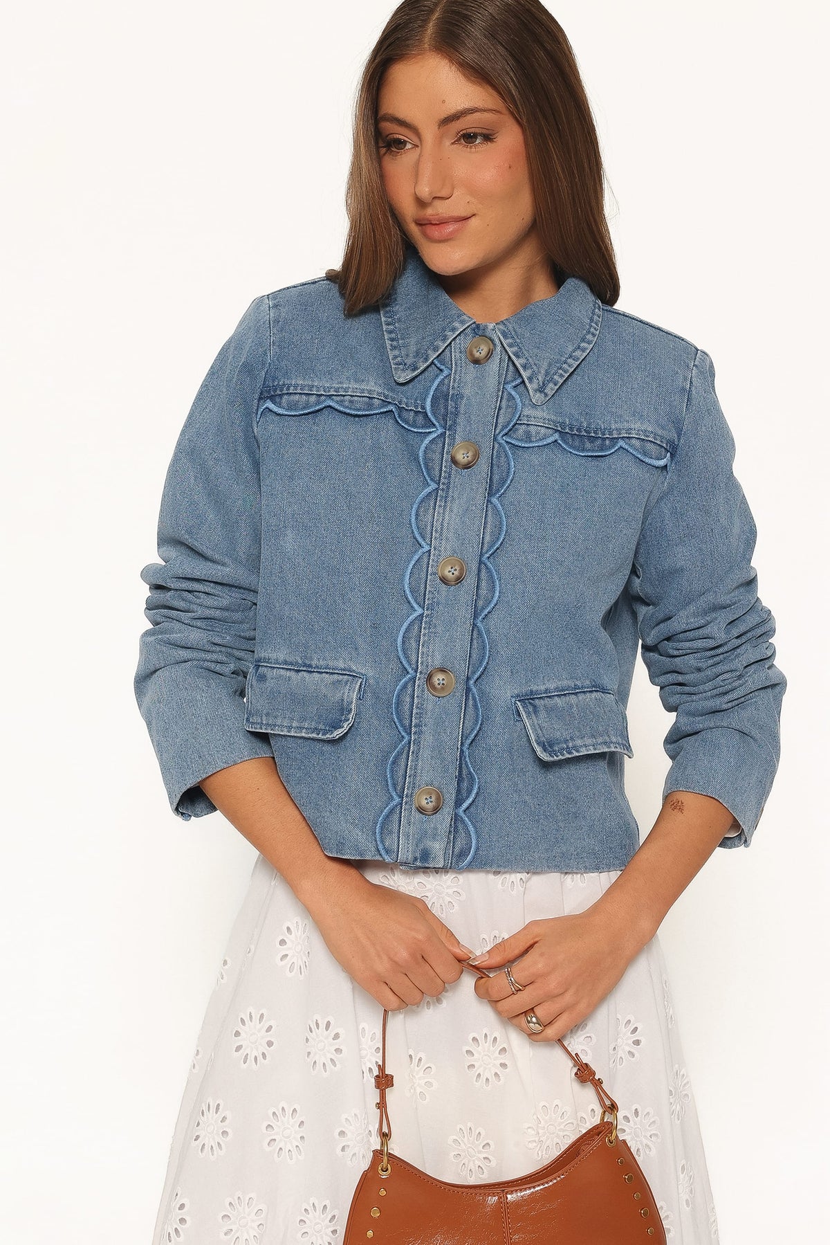 Heidi Scallop Trim Denim Jacket in Medium Wash – view 1 of 6