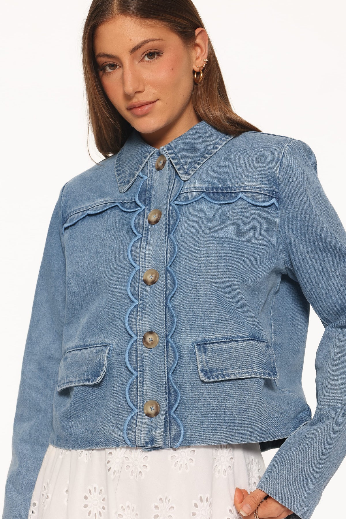 Heidi Scallop Trim Denim Jacket in Medium Wash – view 5 of 6