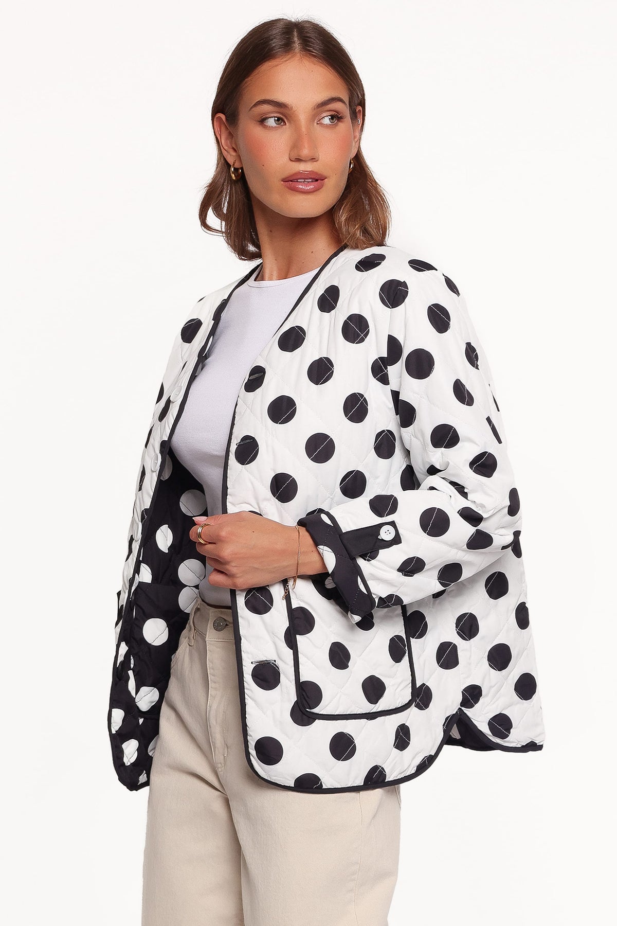 Immy Reversible Puffer Jacket in Black/White Dot – view 1 of 9