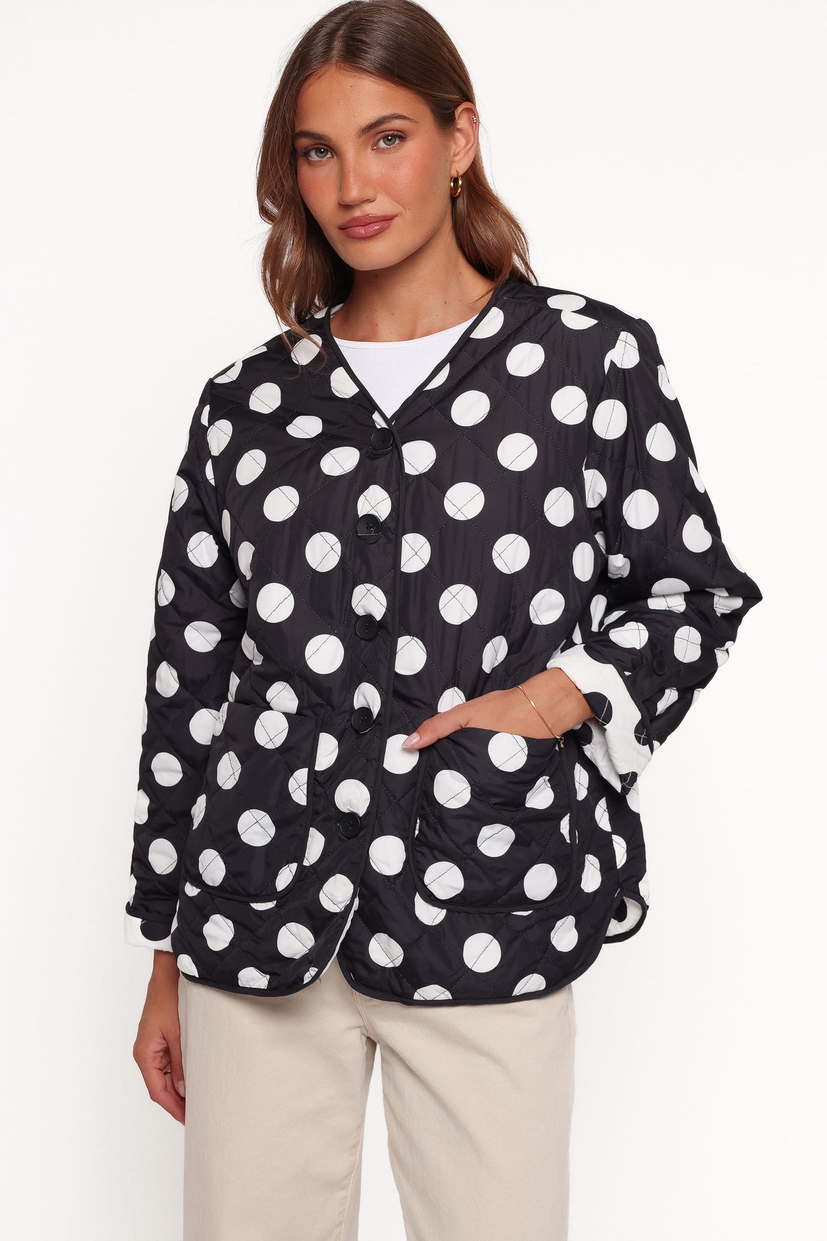 Immy Reversible Puffer Jacket in Black/White Dot – view 2 of 9