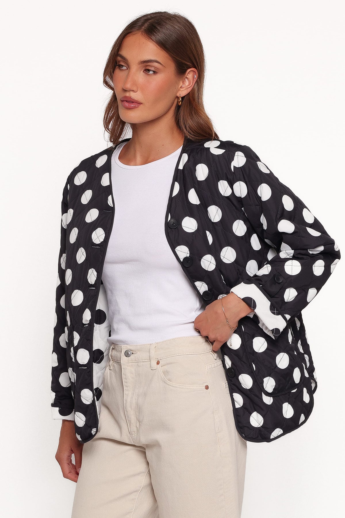 Immy Reversible Puffer Jacket in Black/White Dot – view 4 of 9