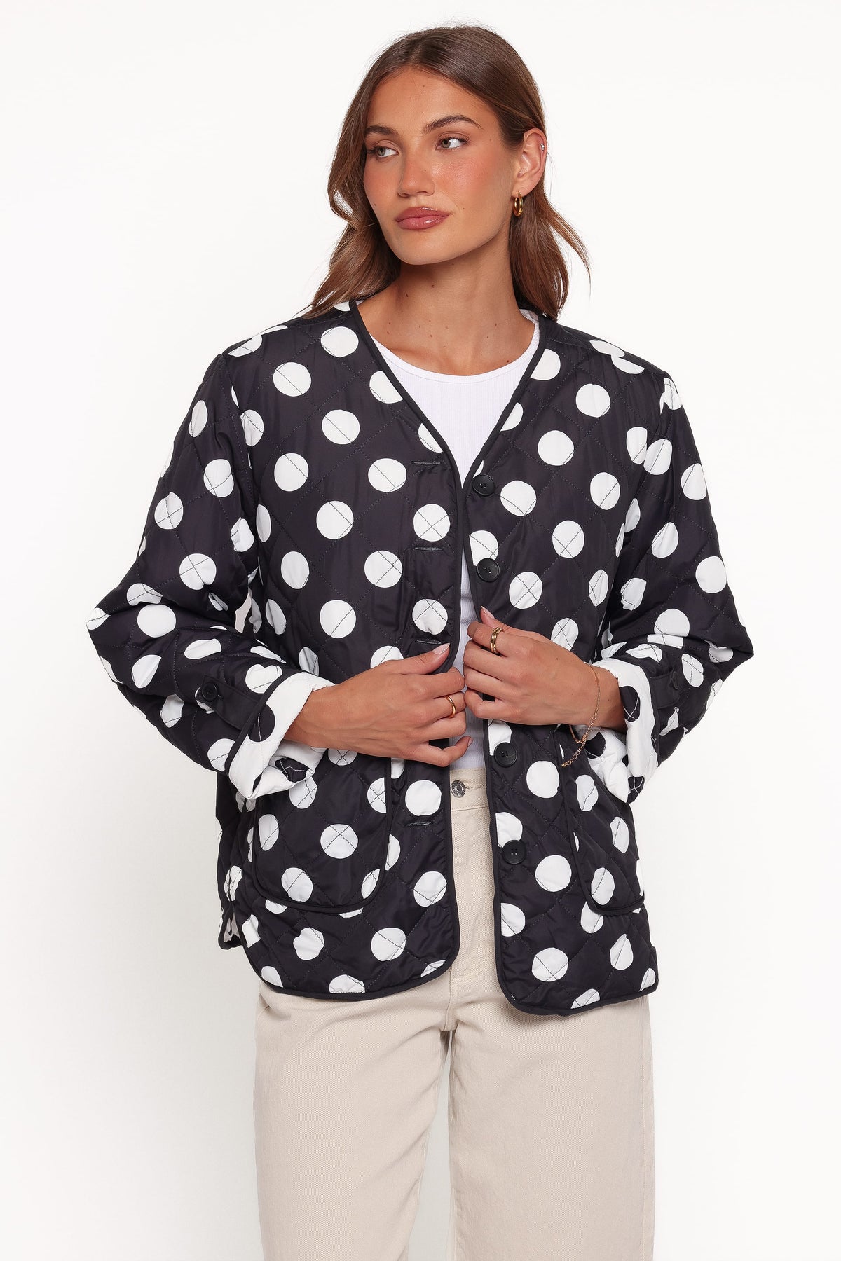 Immy Reversible Puffer Jacket in Black/White Dot – view 6 of 9
