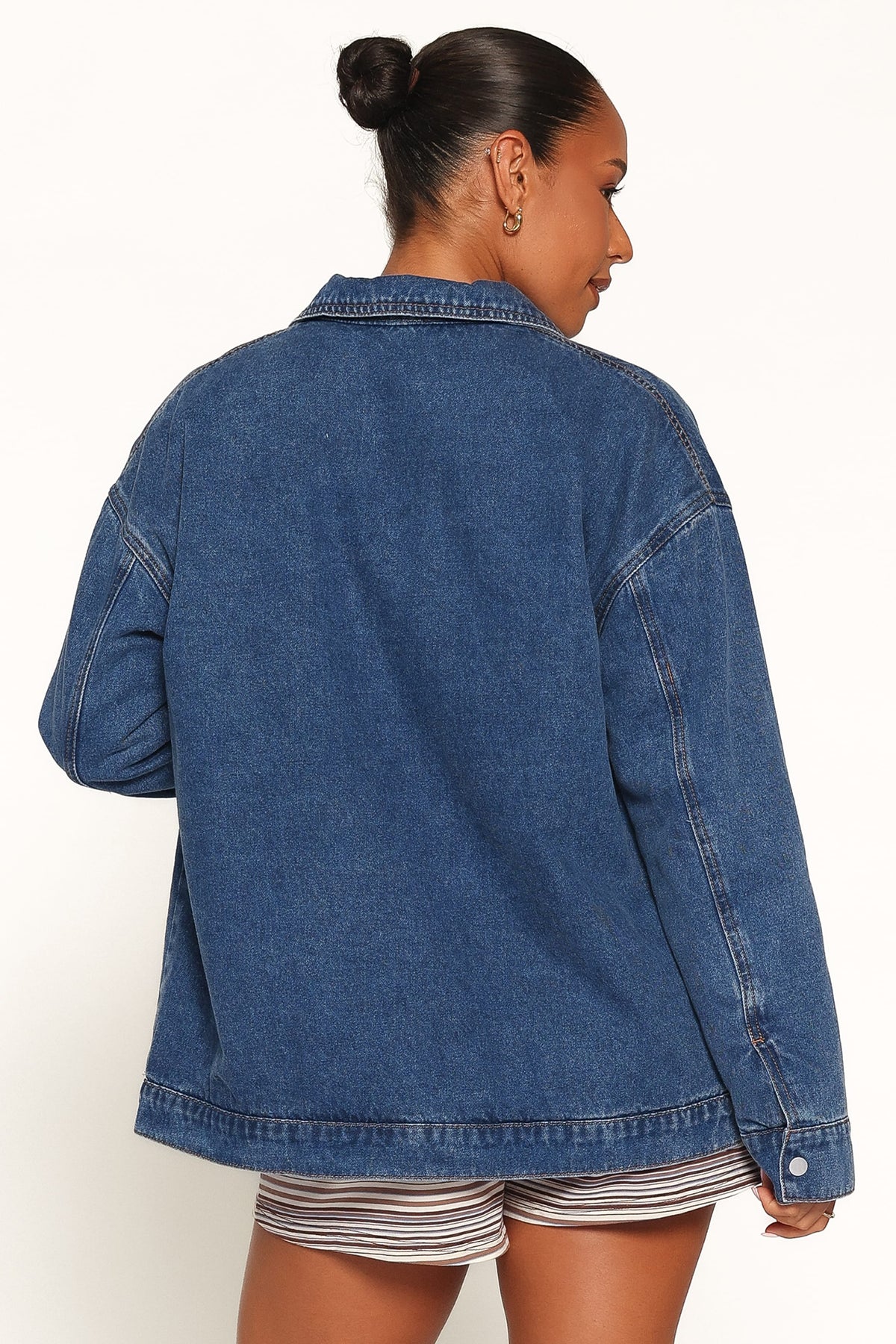 Mandie Pearl Trim Denim Shacket in Indigo – view 4 of 6