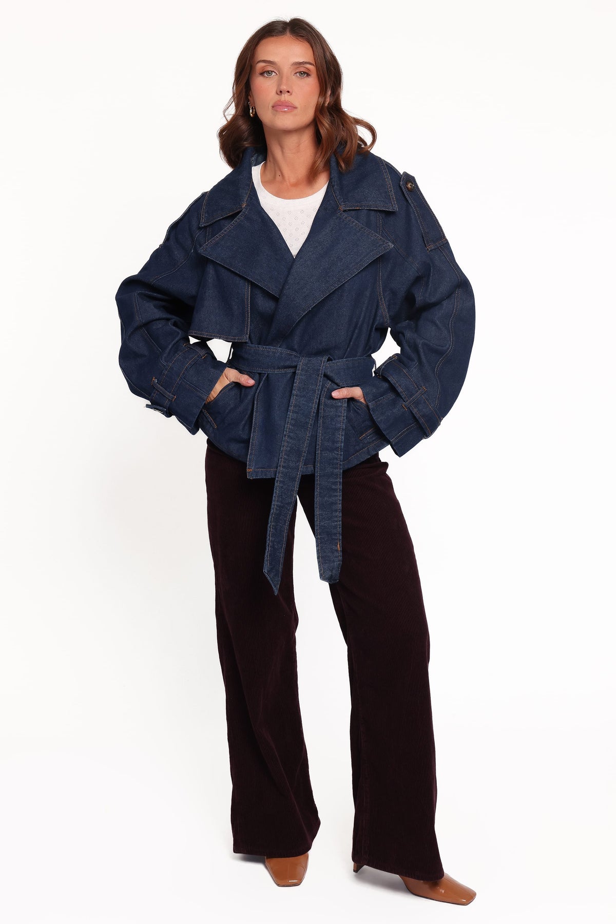 Miranda Cropped Denim Trench in Indigo Wash – view 2 of 7