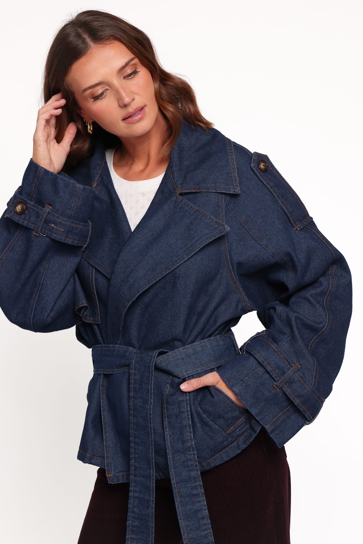 Miranda Cropped Denim Trench in Indigo Wash – view 5 of 7