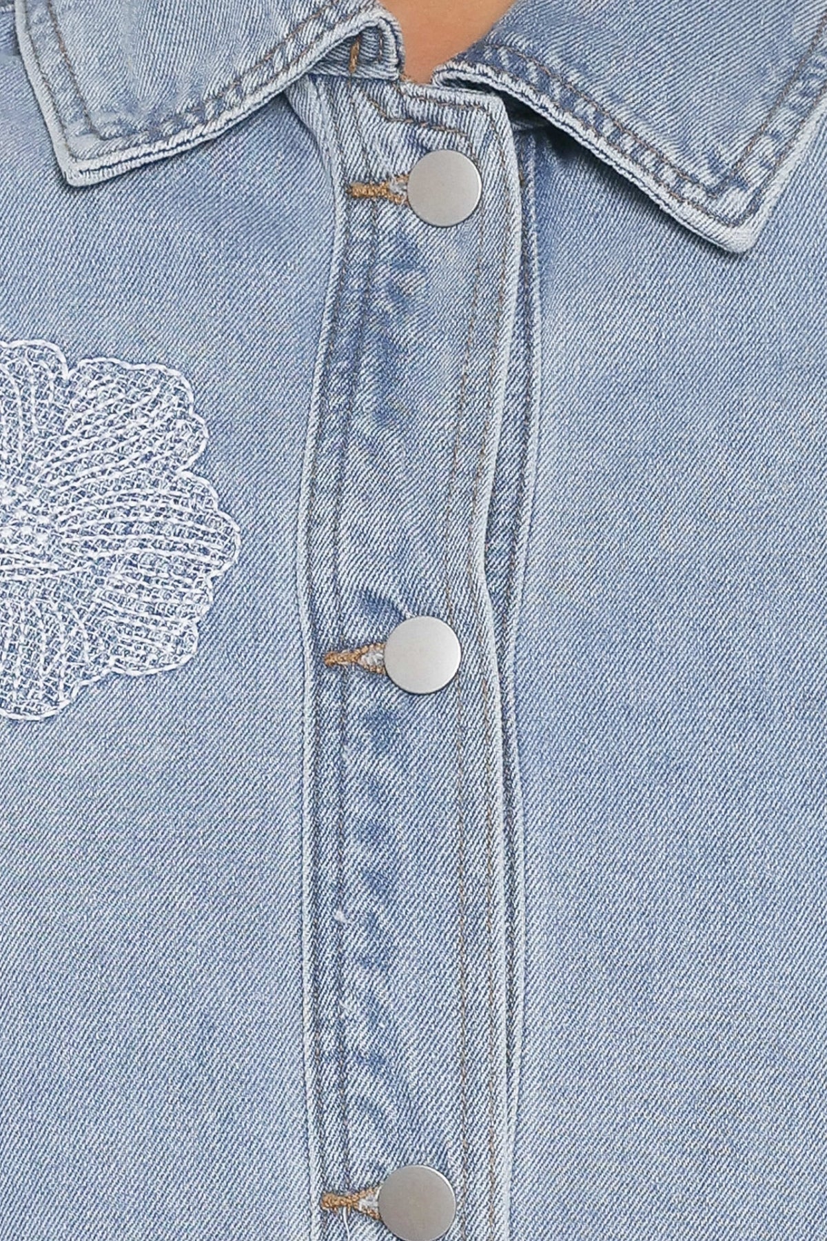 Mora Embroidered Denim Shacket in Light Wash – view 8 of 16