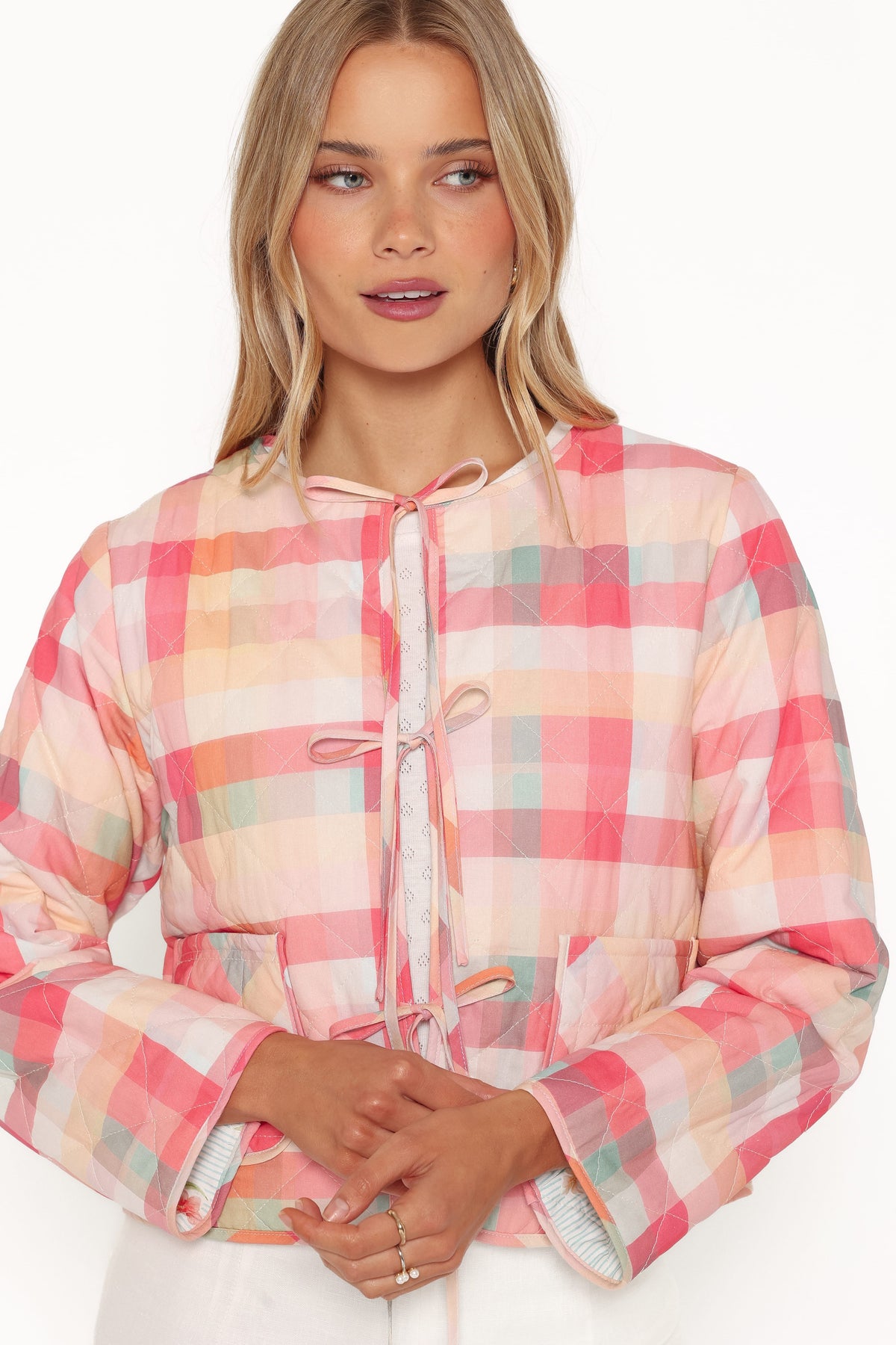 Percy Reversible Quilted Jacket in Blue Garden Stripe – view 3 of 10