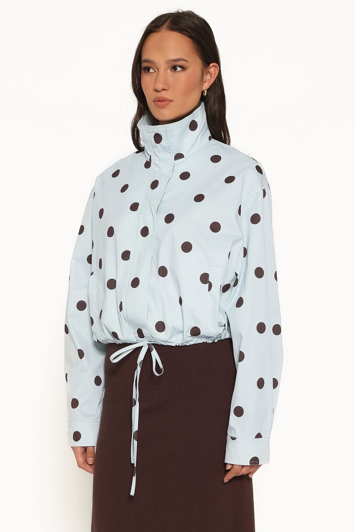 Zoella Funnel Neck Jacket in Blue Polka Dot – view 3 of 7