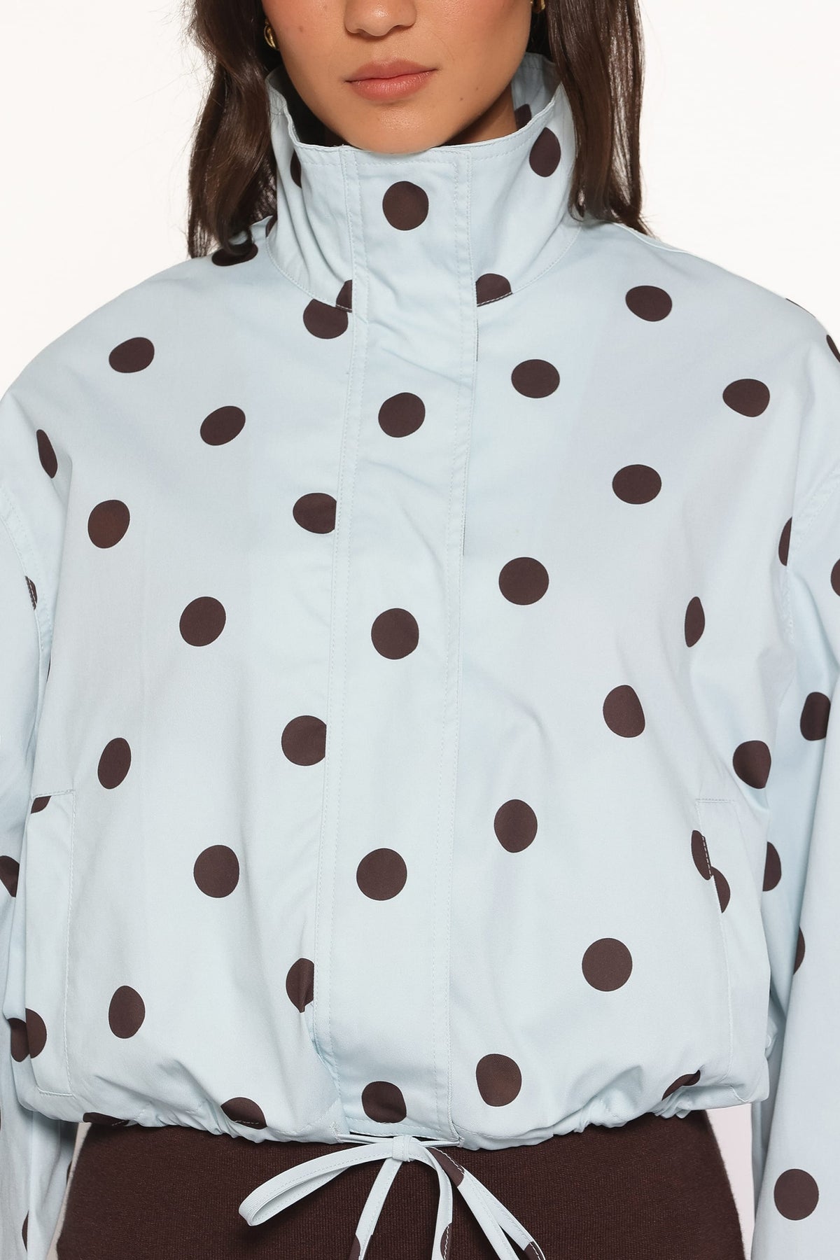Zoella Funnel Neck Jacket in Blue Polka Dot – view 2 of 7