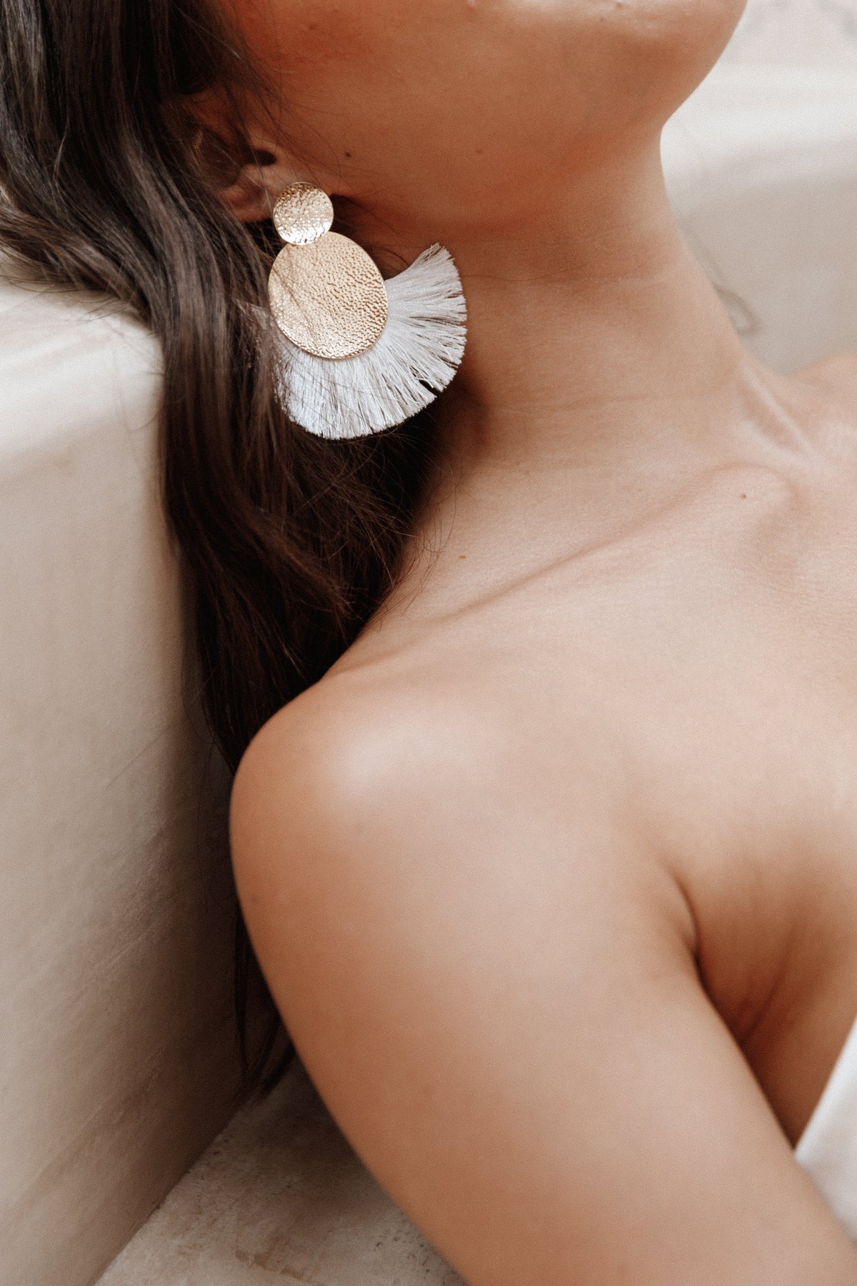 Bahati Tassel Earrings in Gold/White – view 4 of 4