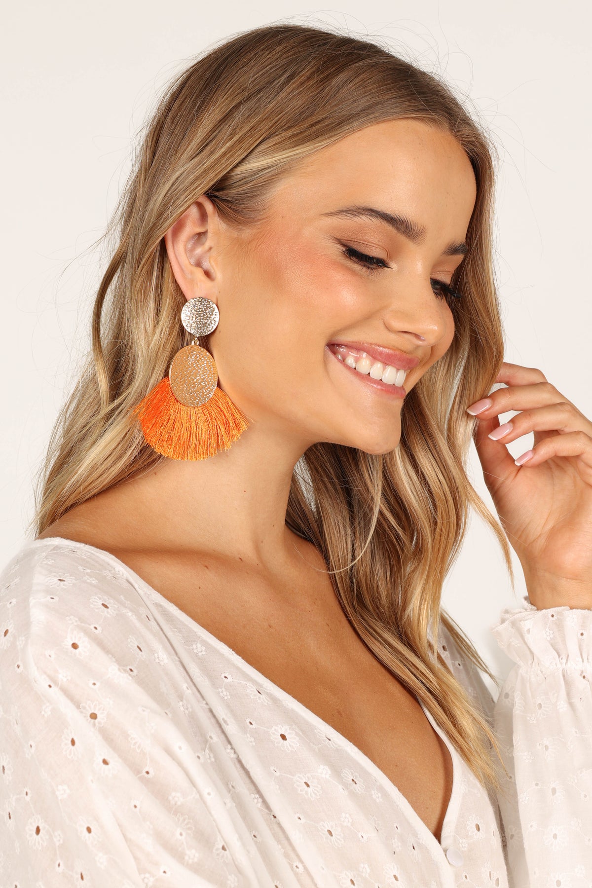 Eloise Tassel Earrings in Gold/Orange – view 3 of 4