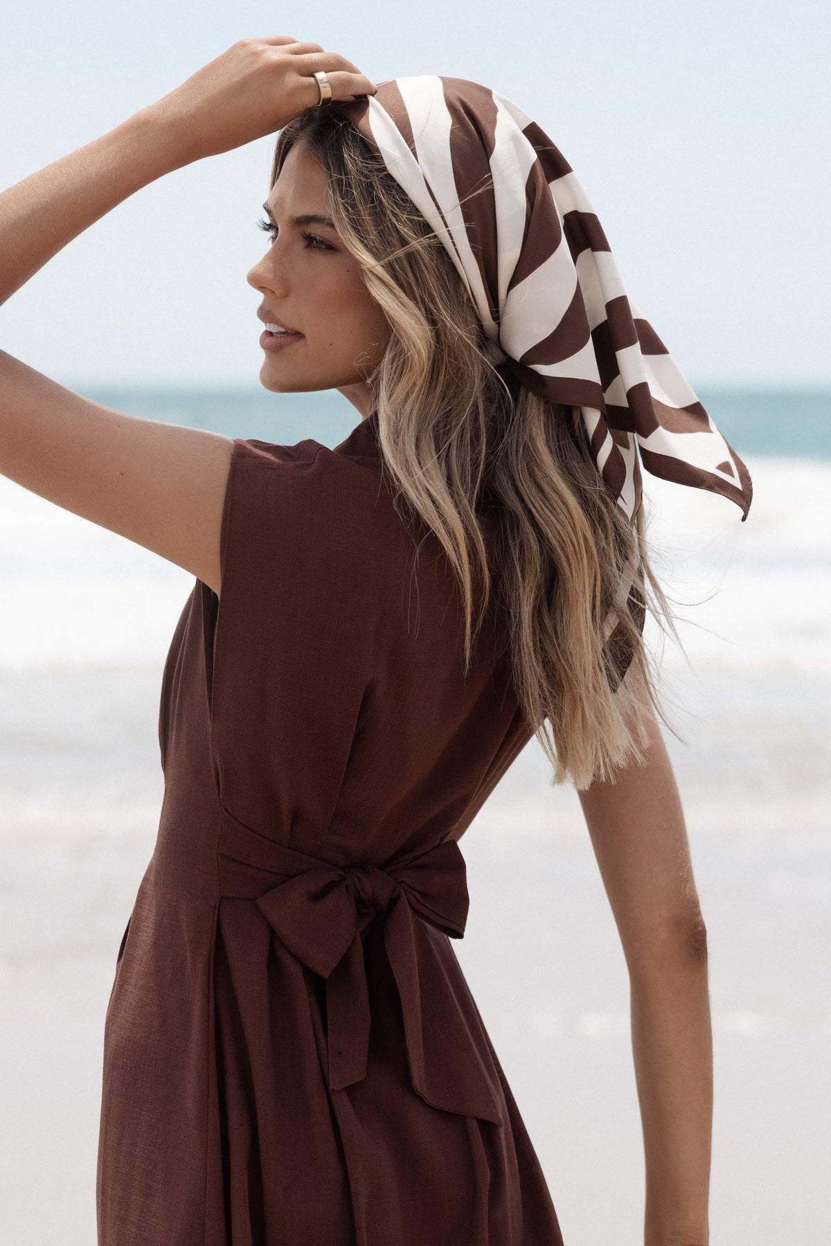 Lara Hair Scarf in Chocolate/White – view 3 of 4