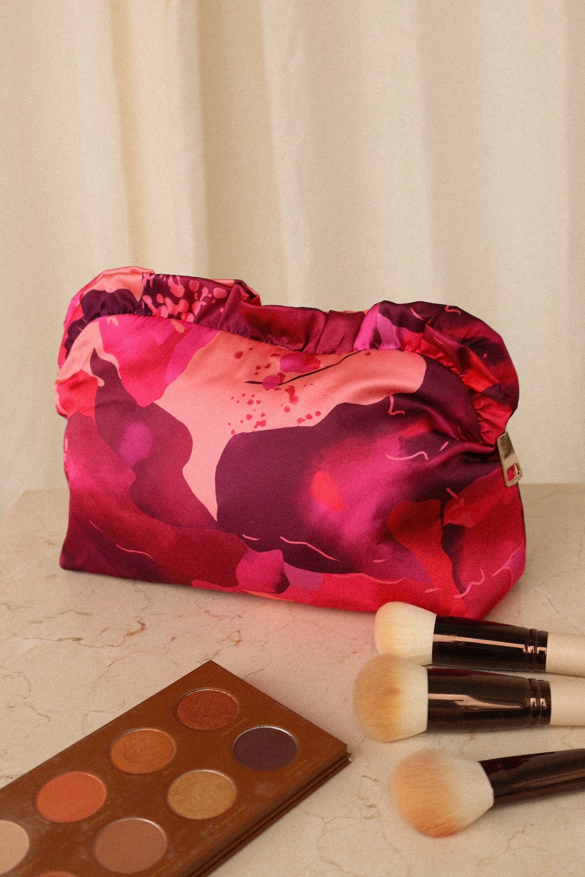 Large Satin Floral Ruffle Pouch in Floral – view 4 of 4