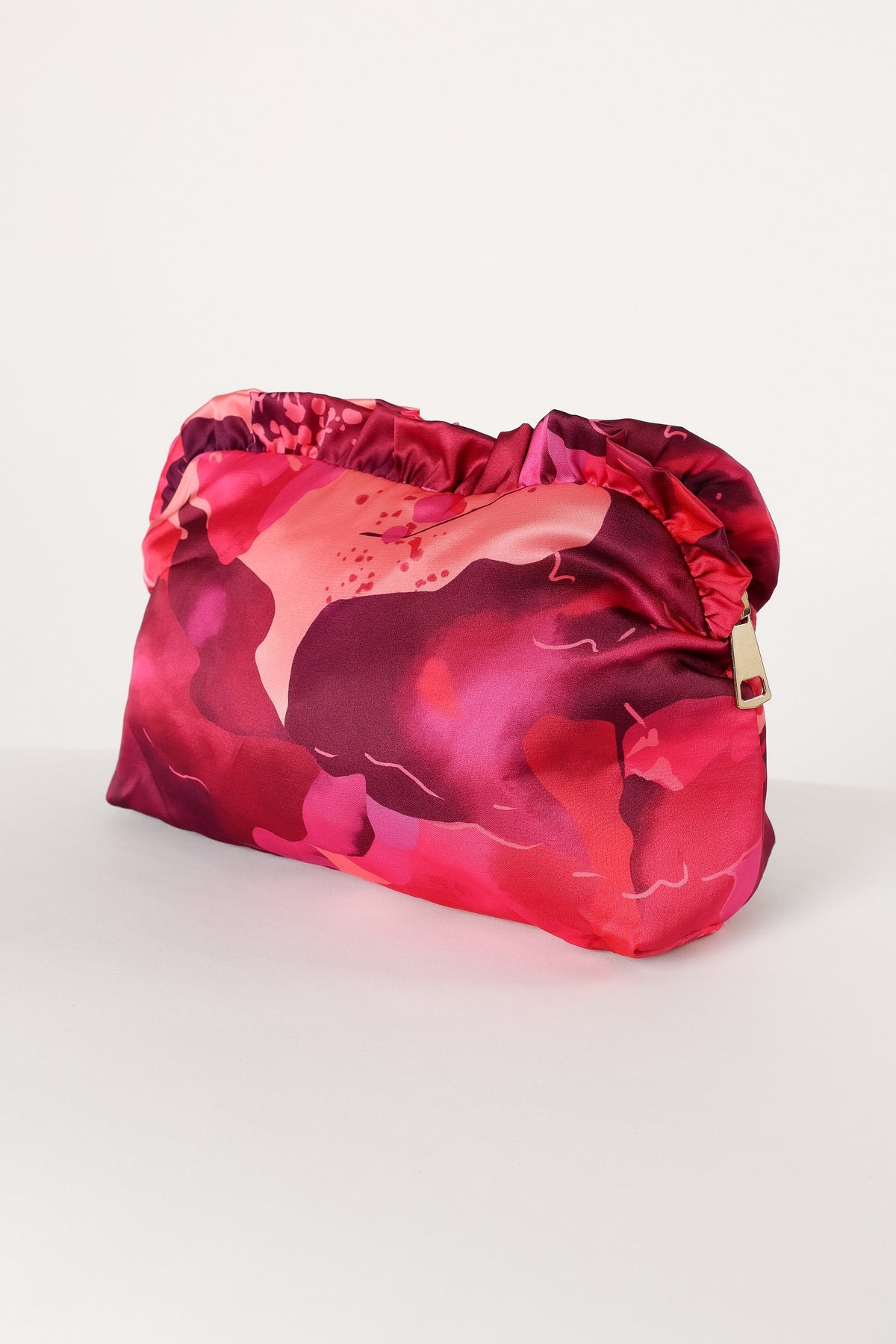 Large Satin Floral Ruffle Pouch in Floral – view 1 of 4