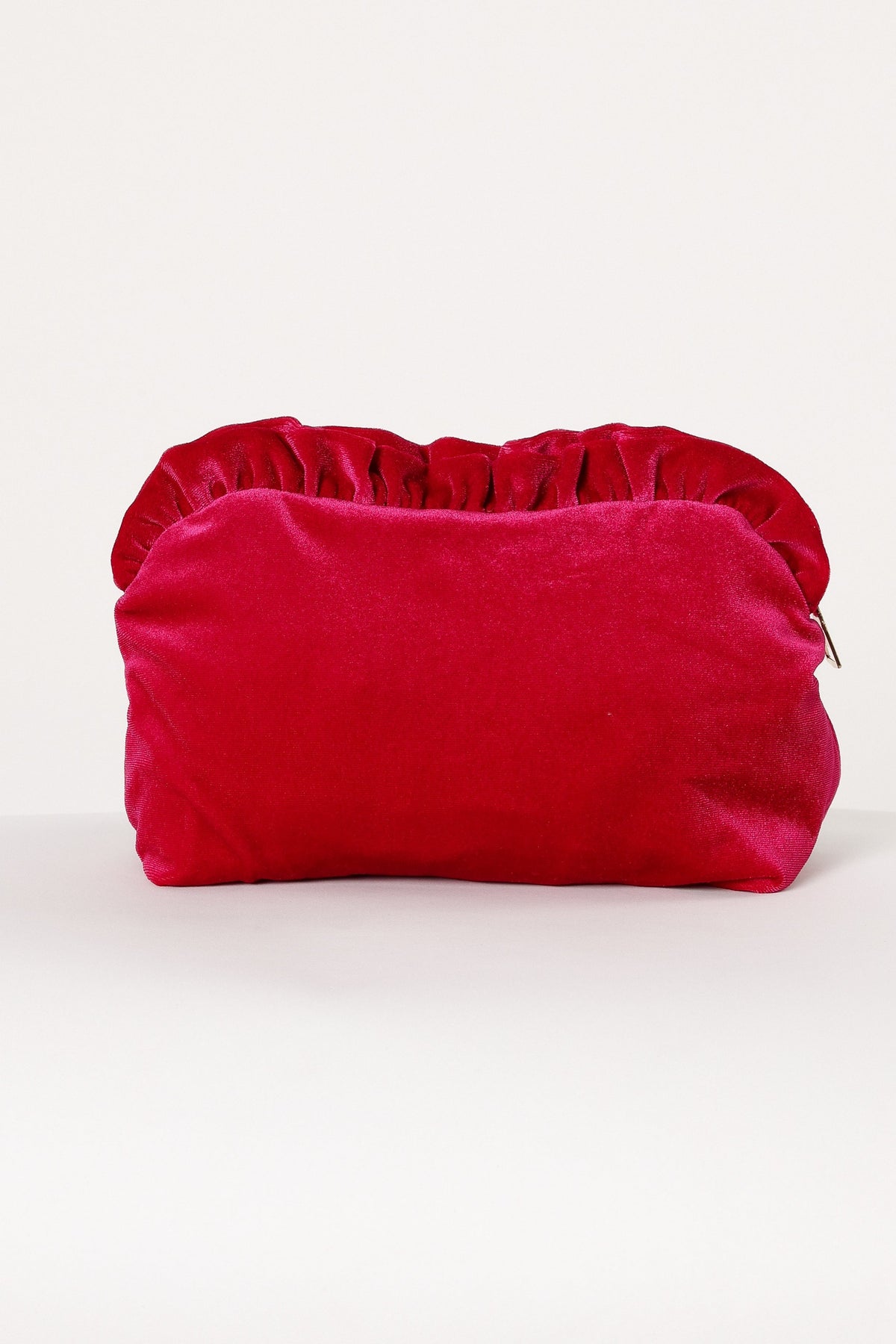 Large Velvet Ruffle Pouch in Magenta – view 2 of 4