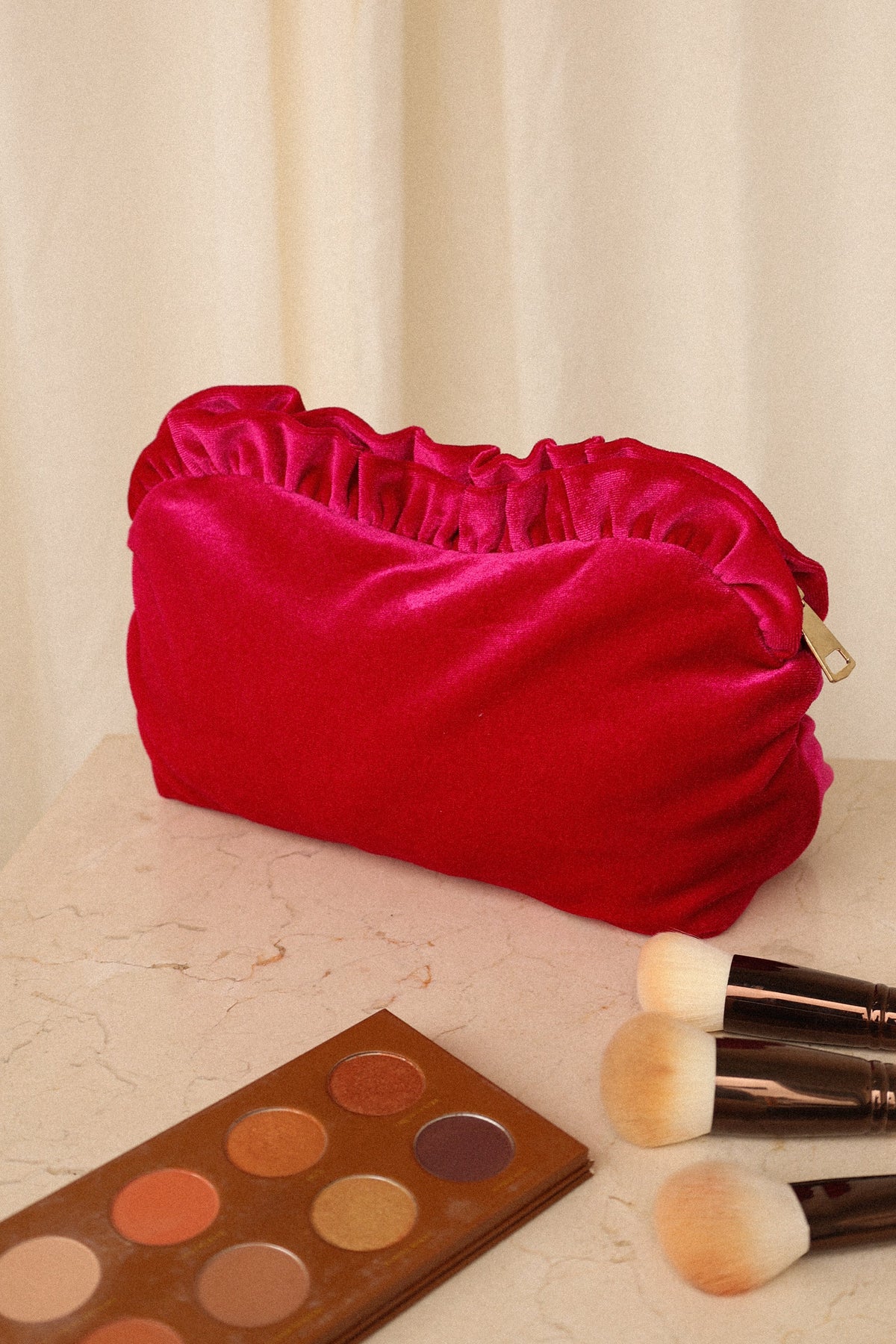 Large Velvet Ruffle Pouch in Magenta – view 4 of 4