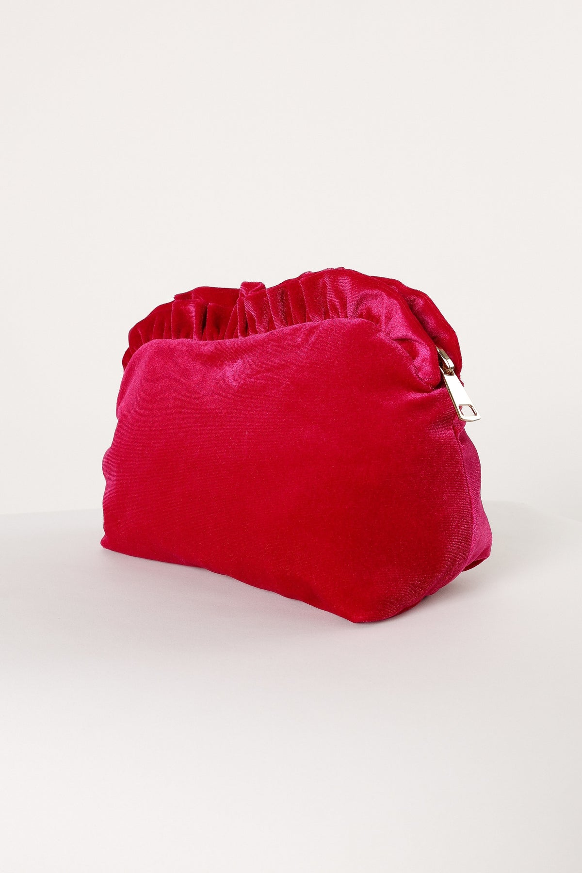 Large Velvet Ruffle Pouch in Magenta – view 1 of 4