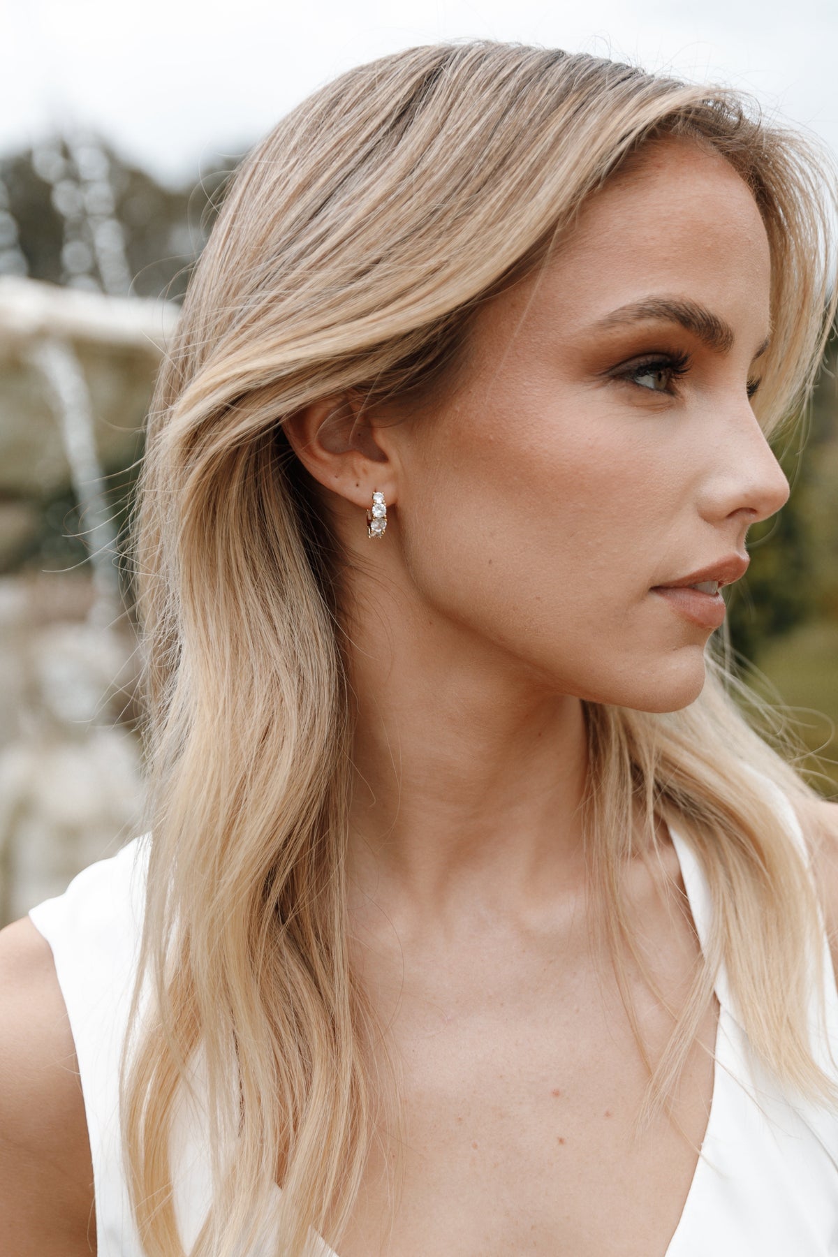 Solstice Stone Hoop Earrings in Gold – view 2 of 2