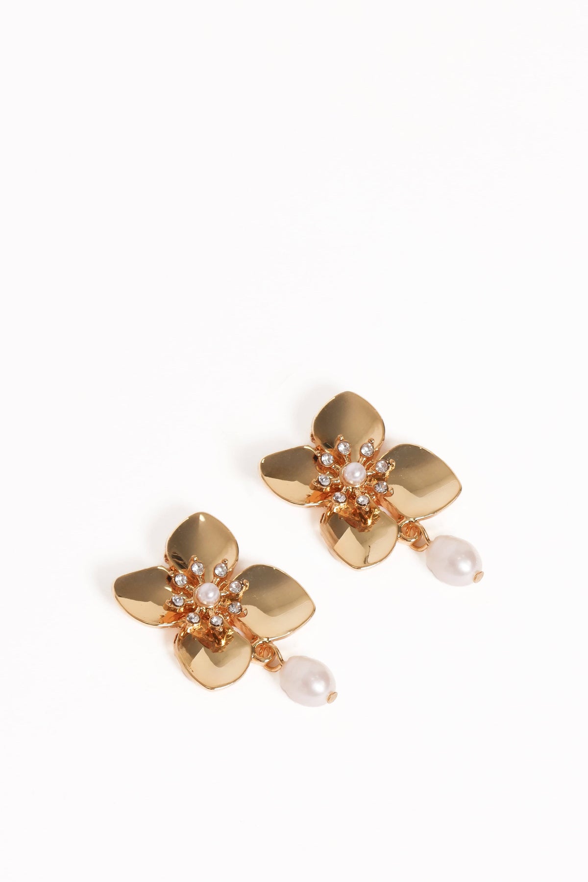 Trina Flower Earrings in Gold/Pearl – view 2 of 3
