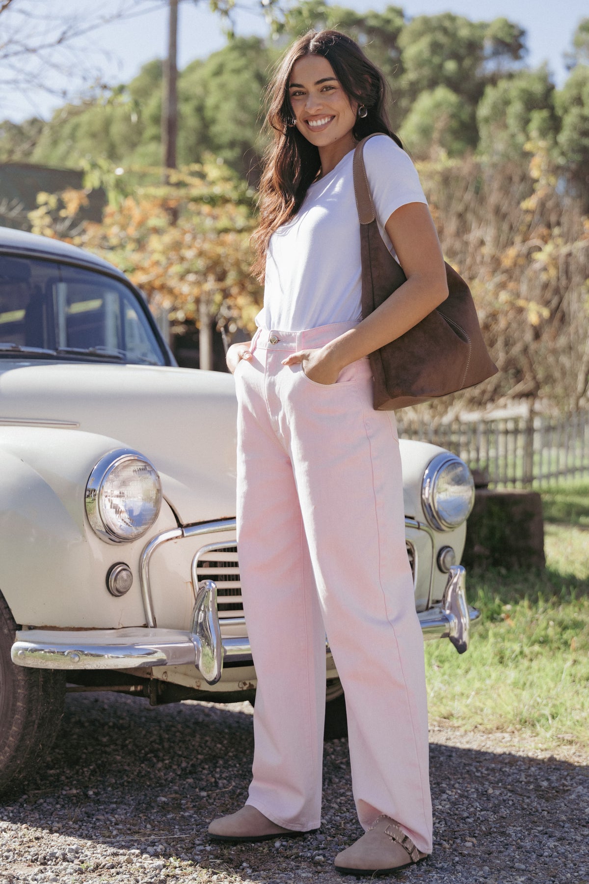 Ailis Wide Leg Jean in Dusty Pink – view 1 of 7