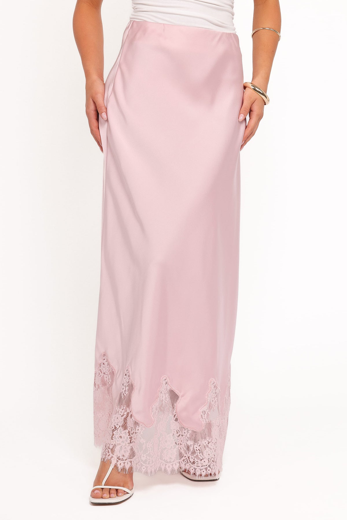 Alira Lace Trim Midi Skirt in Pale Pink – view 2 of 7